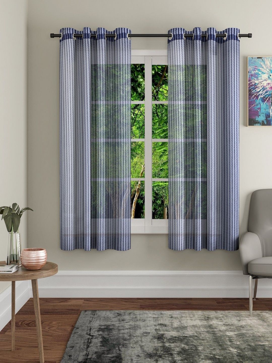 BELLA TRUE Blue & White 2 Pieces Geometric Printed Window Curtains-image-38