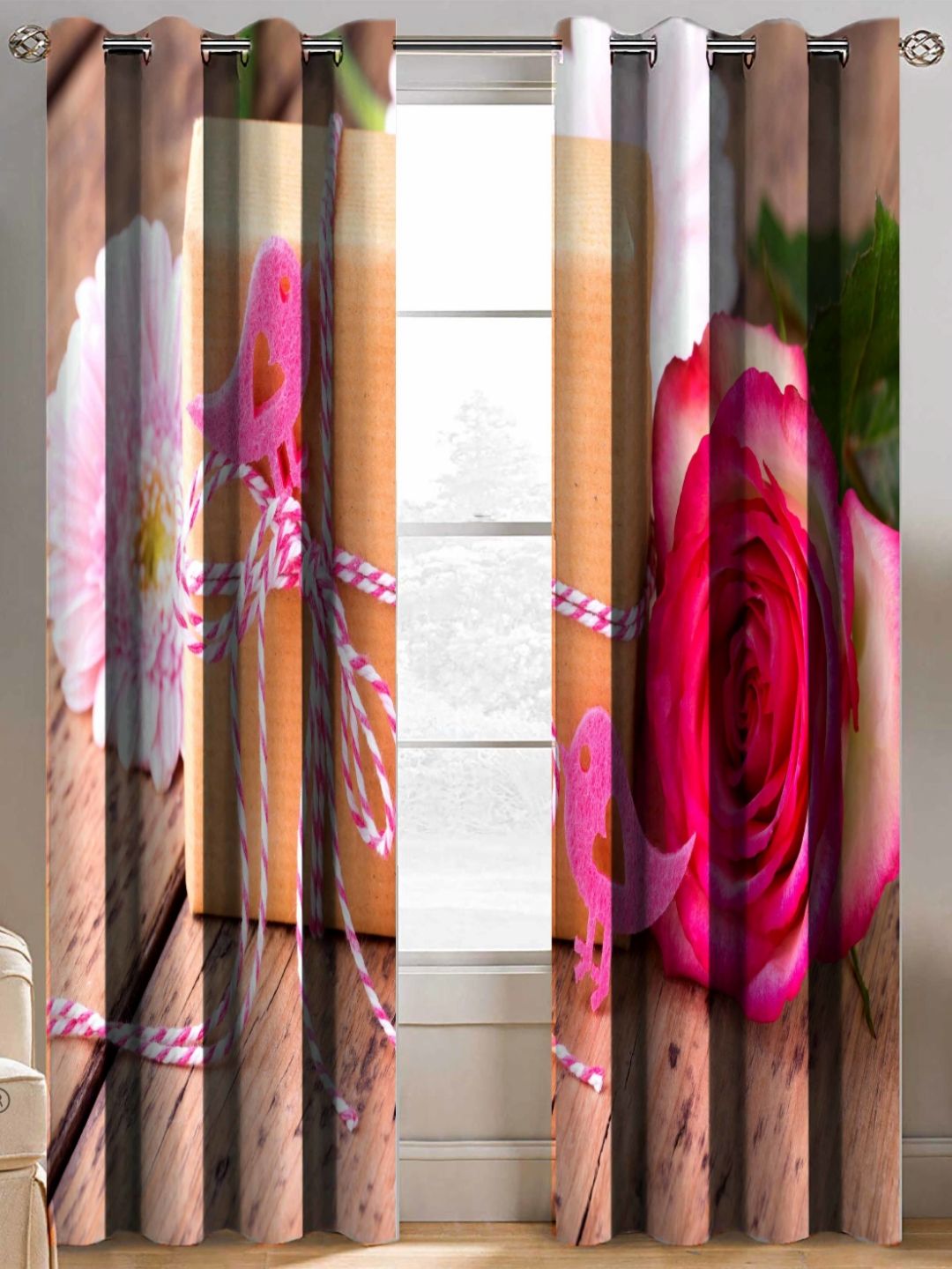 BELLA TRUE Pink & White 2 Pieces Black Out Sheer Door Curtains-picture-28