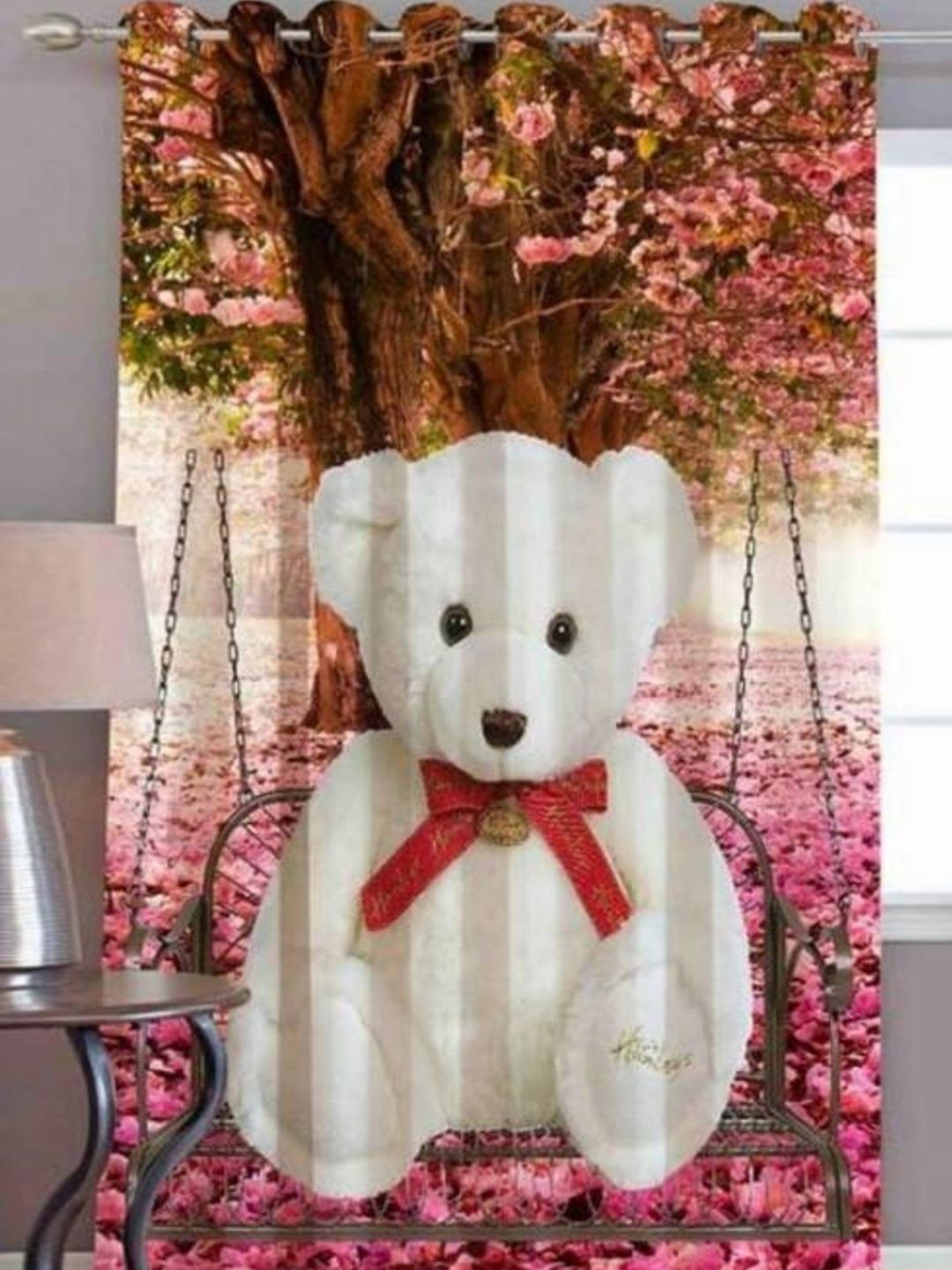 BELLA TRUE White & Brown Abstract Printed Black Out Window Curtain-image-49