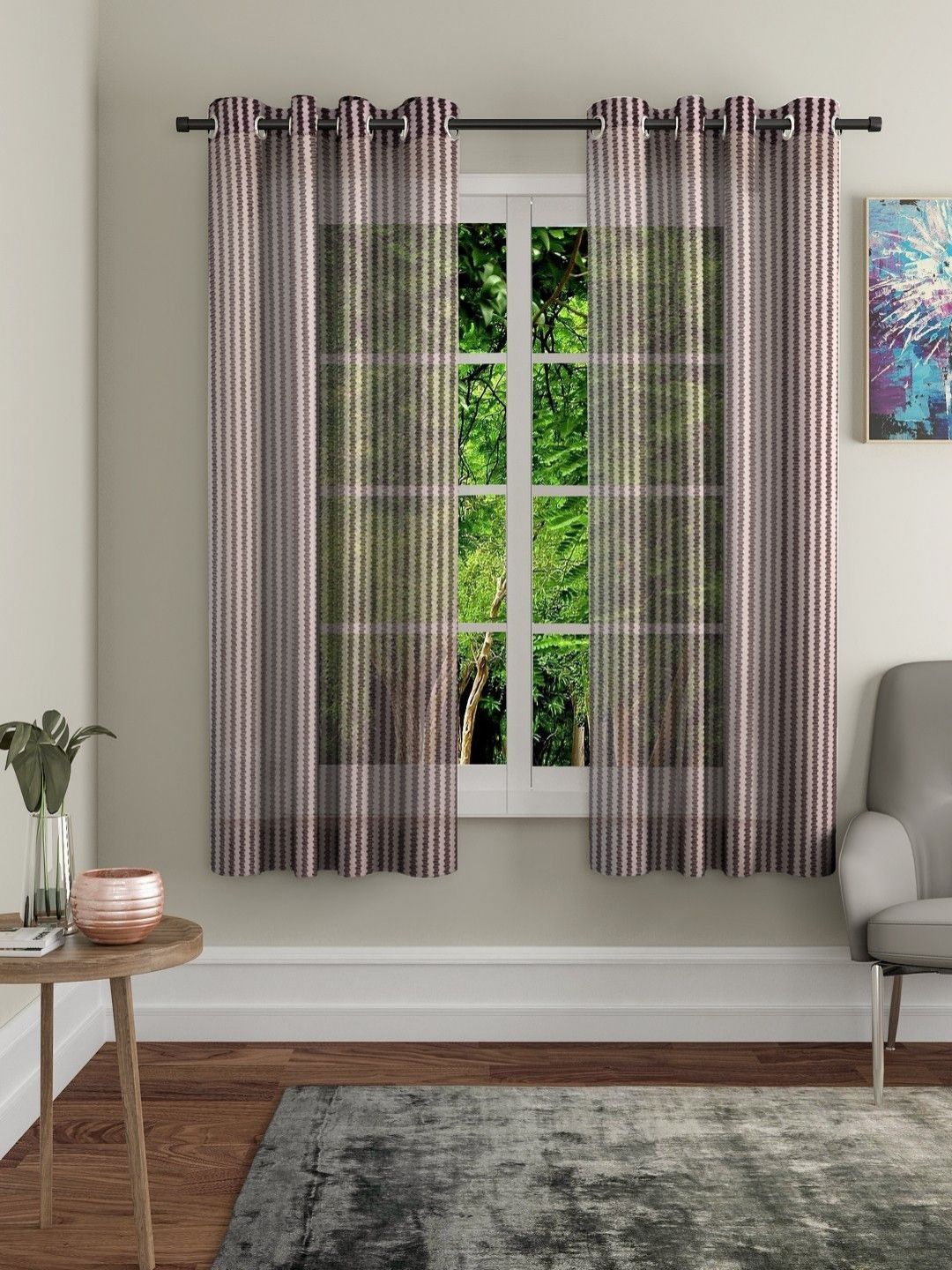 BELLA TRUE Brown 2 Pieces Abstract Window Curtains-image-38