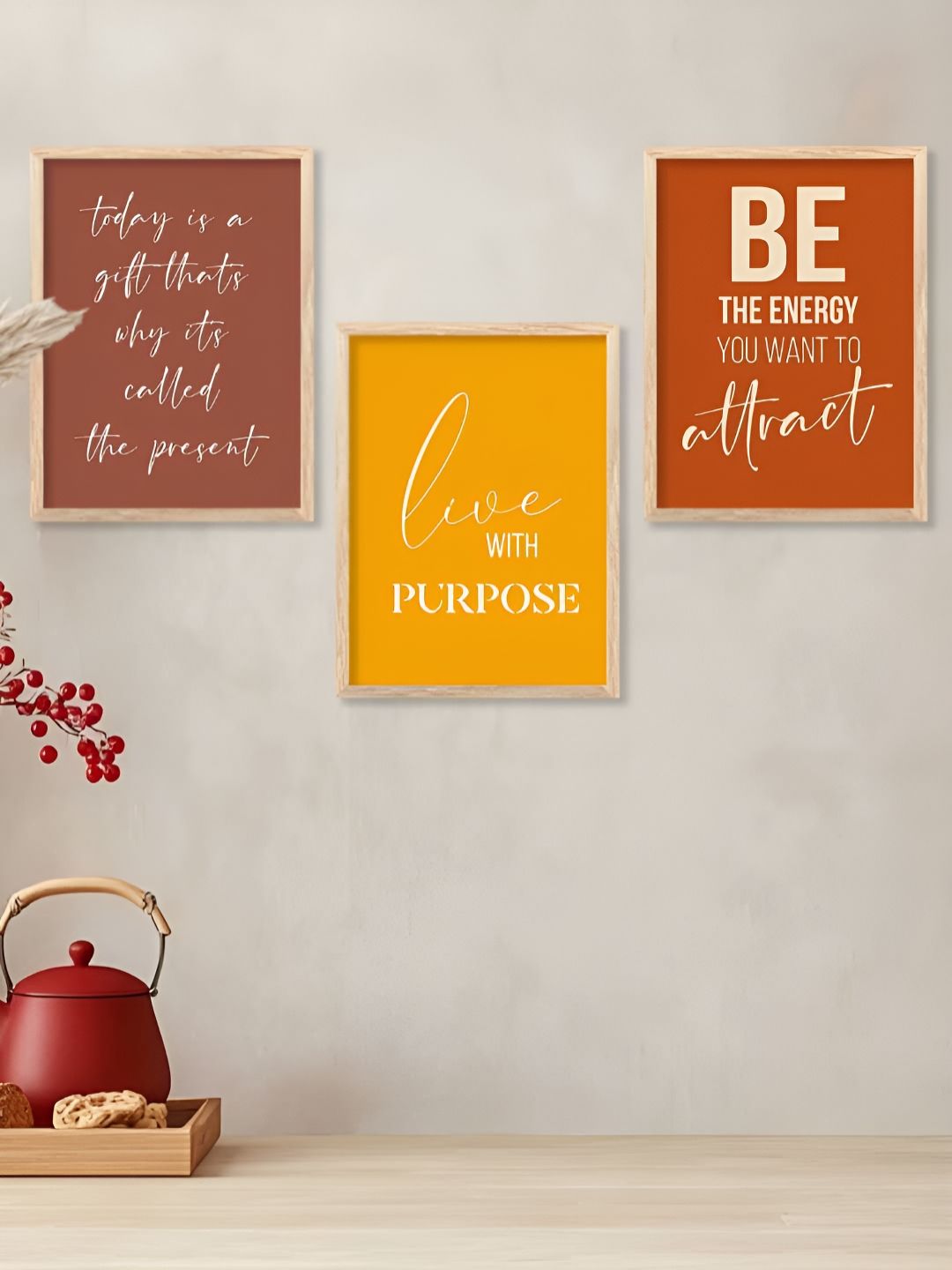 Kotart Brown & Yellow 3 Pieces Motivational Wooden Wall Arts-picture-28