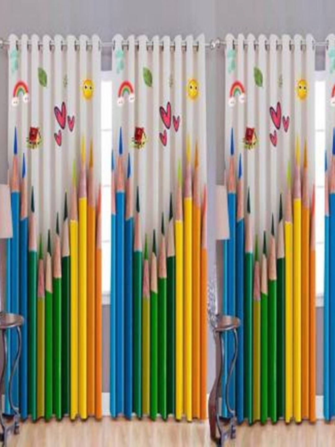 BELLA TRUE White & Yellow 4 Pieces Abstract Printed Long Door Curtains-image-20