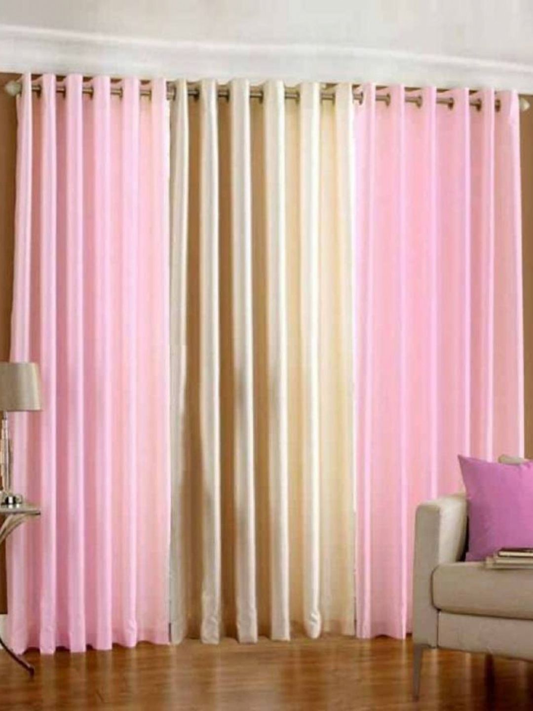 BELLA TRUE Pink & Cream 3 Pieces Eyelet Fitted Door Curtains-picture-11