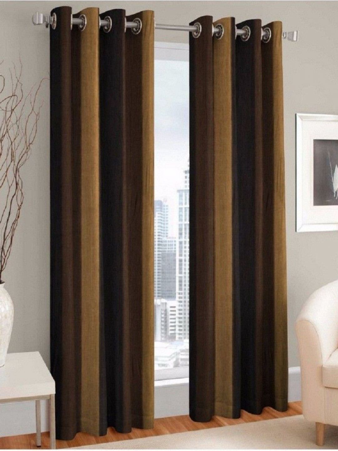 BELLA TRUE Brown & Purple 2 Pieces Colourblocked Long Door Curtains-image-11
