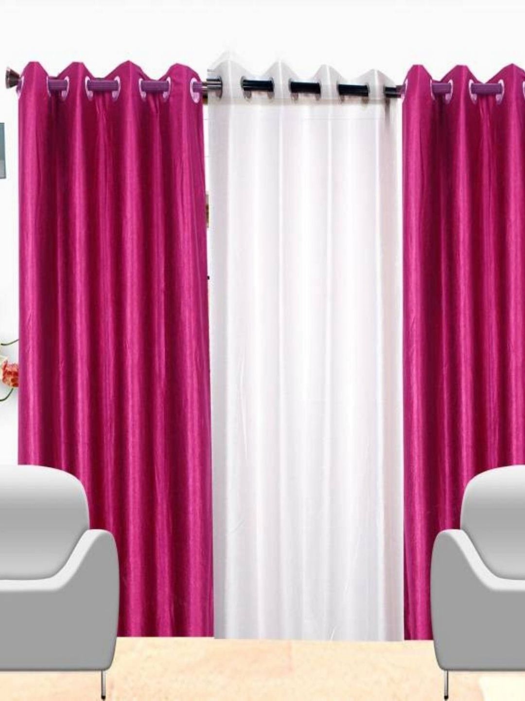 BELLA TRUE White & Pink 3 Pieces Black Out Window Curtains-image-31