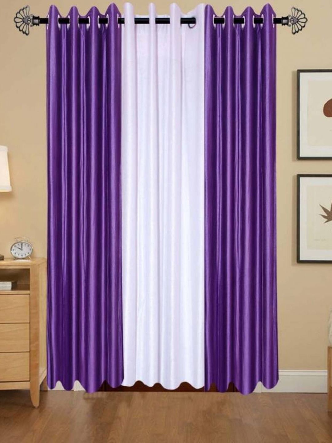 BELLA TRUE White & Purple 3 Pieces Ripple Fold Window Curtains-picture-30