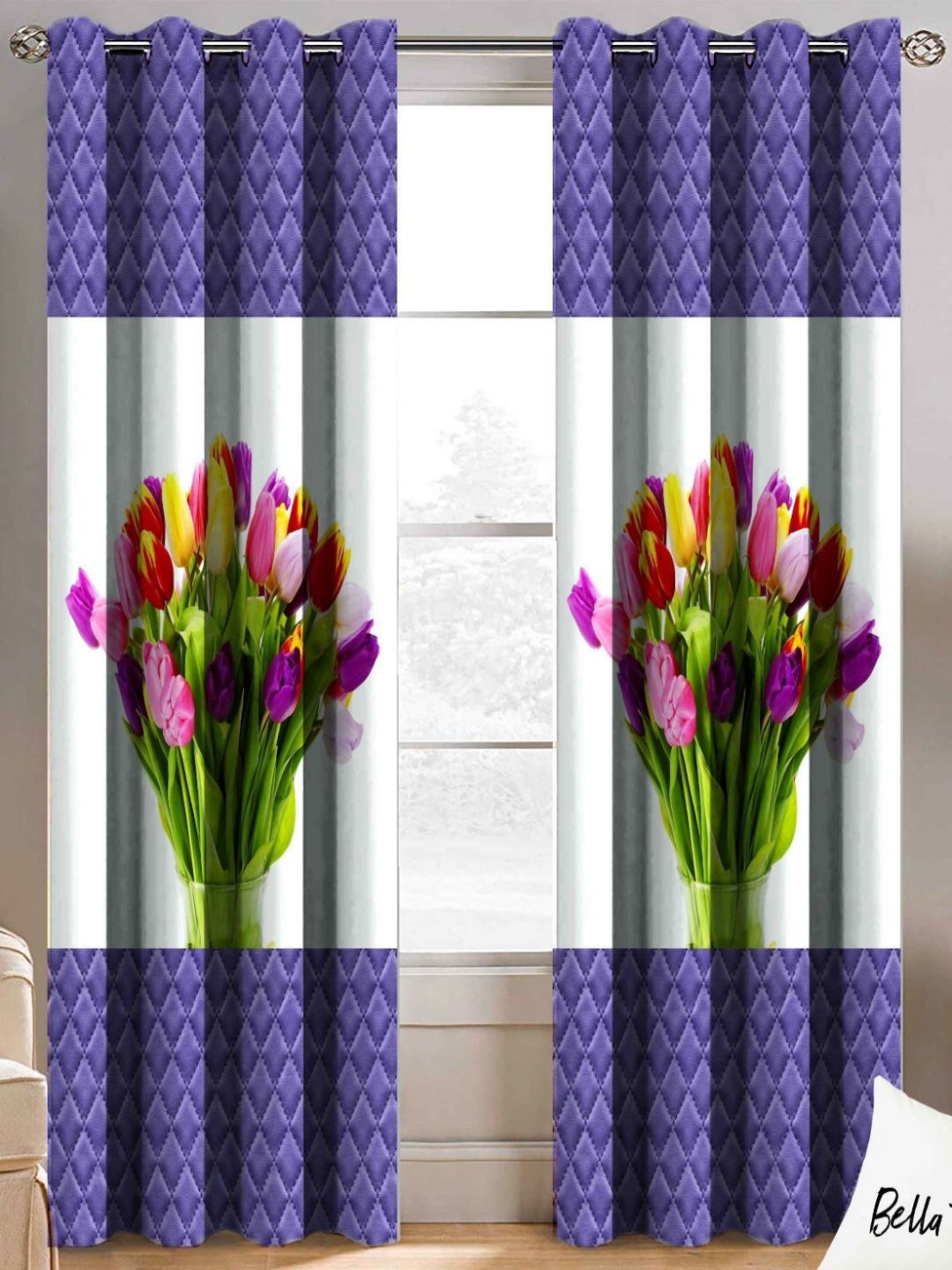 BELLA TRUE Purple & White 2 Pieces Floral Window Curtains-picture-14
