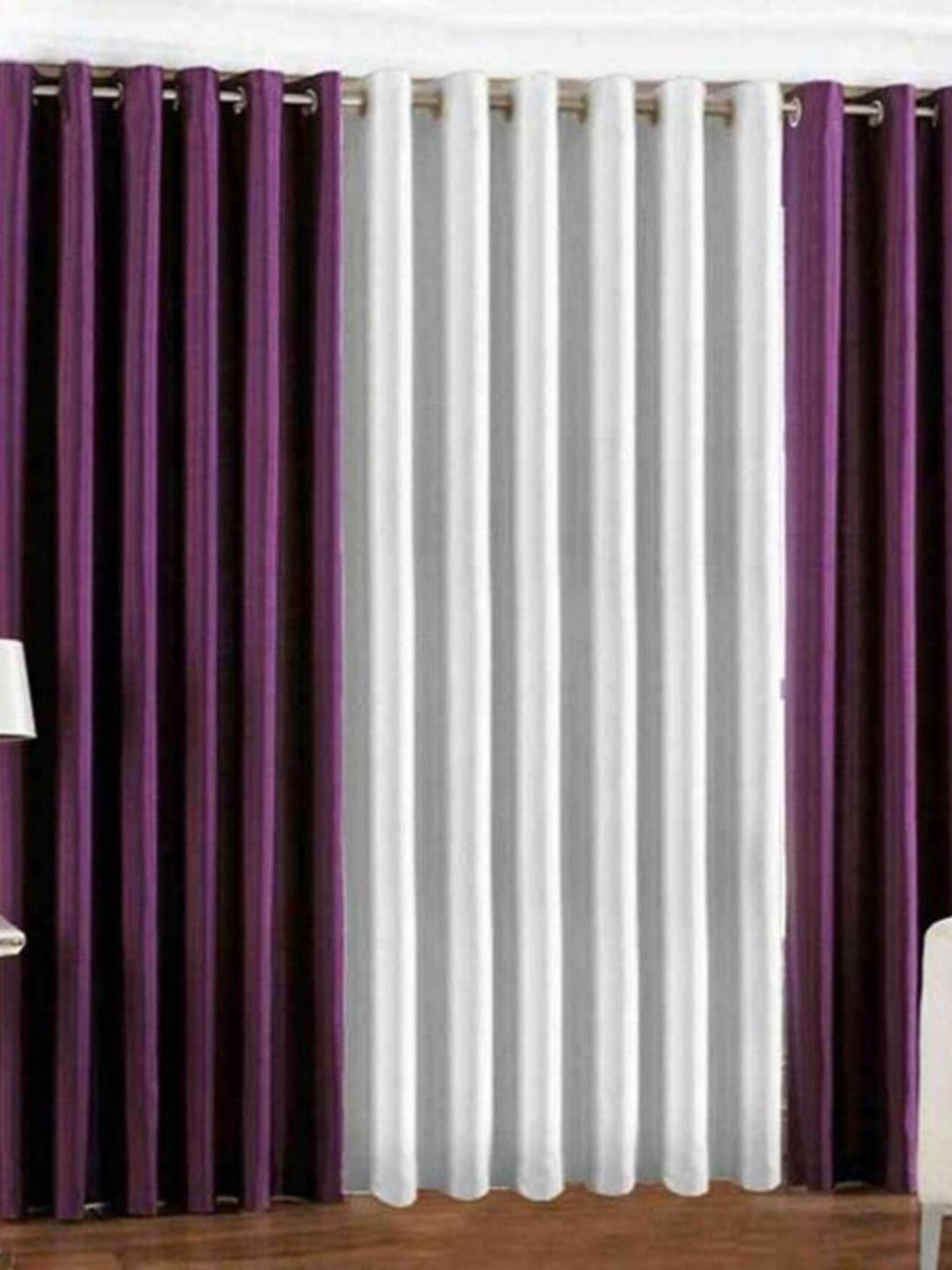 BELLA TRUE White & Burgundy 3 Pieces Eyelet Fitted Door Curtains-picture-14