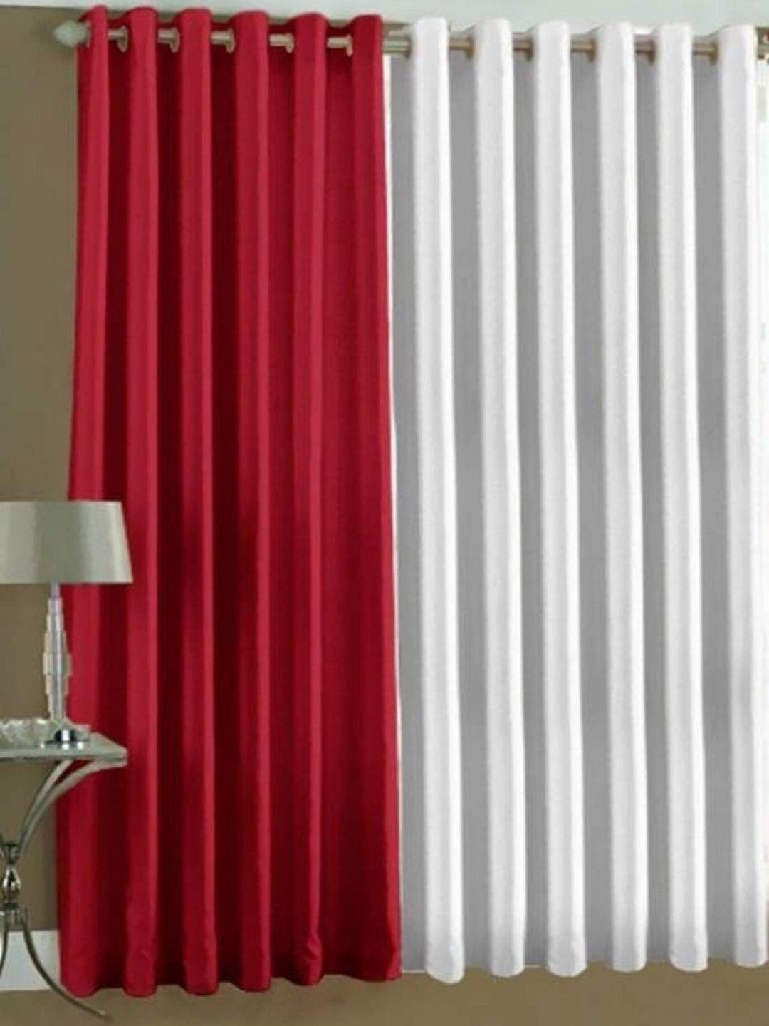 BELLA TRUE White & Red 2 Pieces Black Out Window Curtains-picture-39