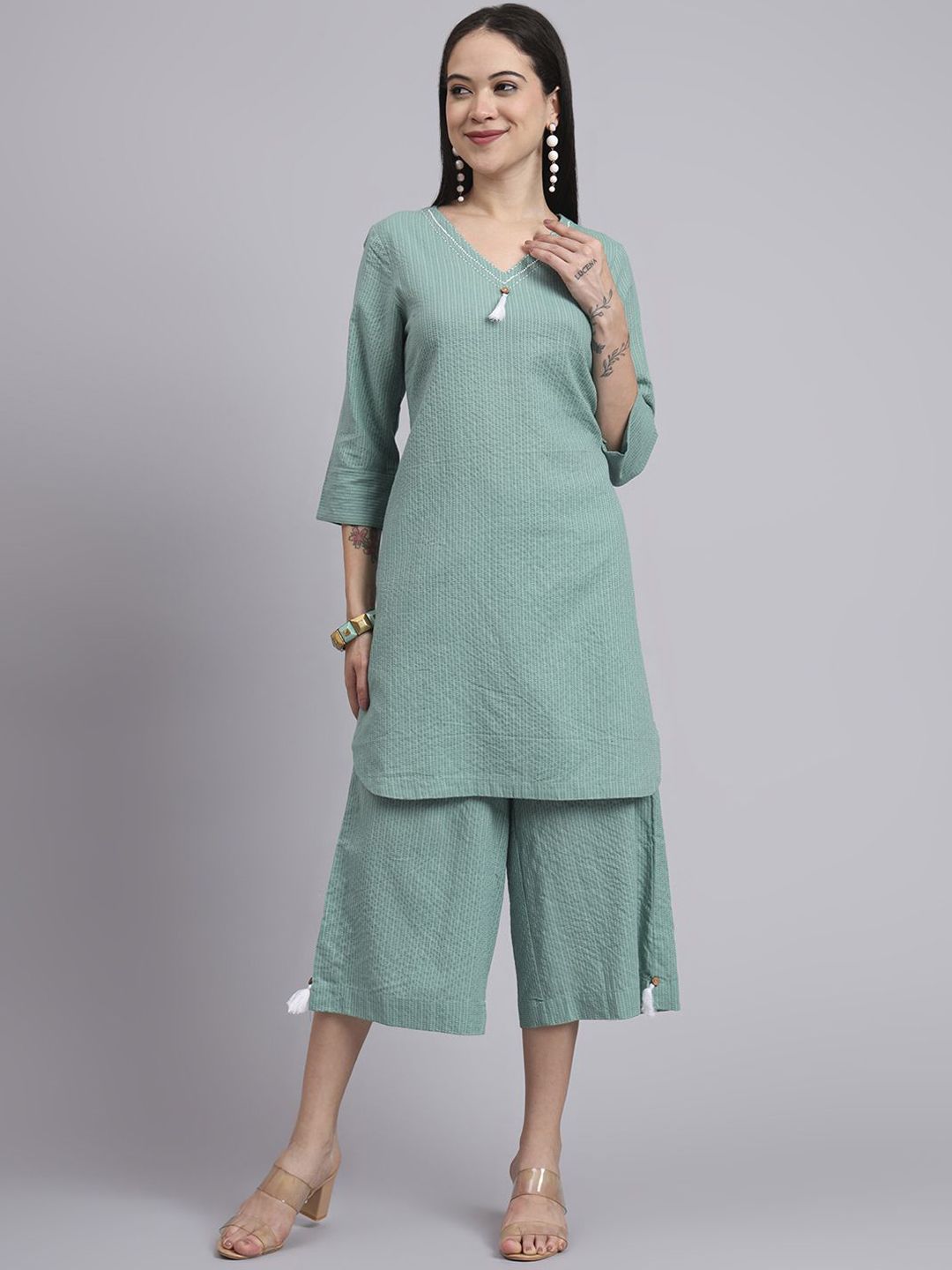 aayusika Cotton V-Neck Tunic With Trouser Co-Ords-picture-30