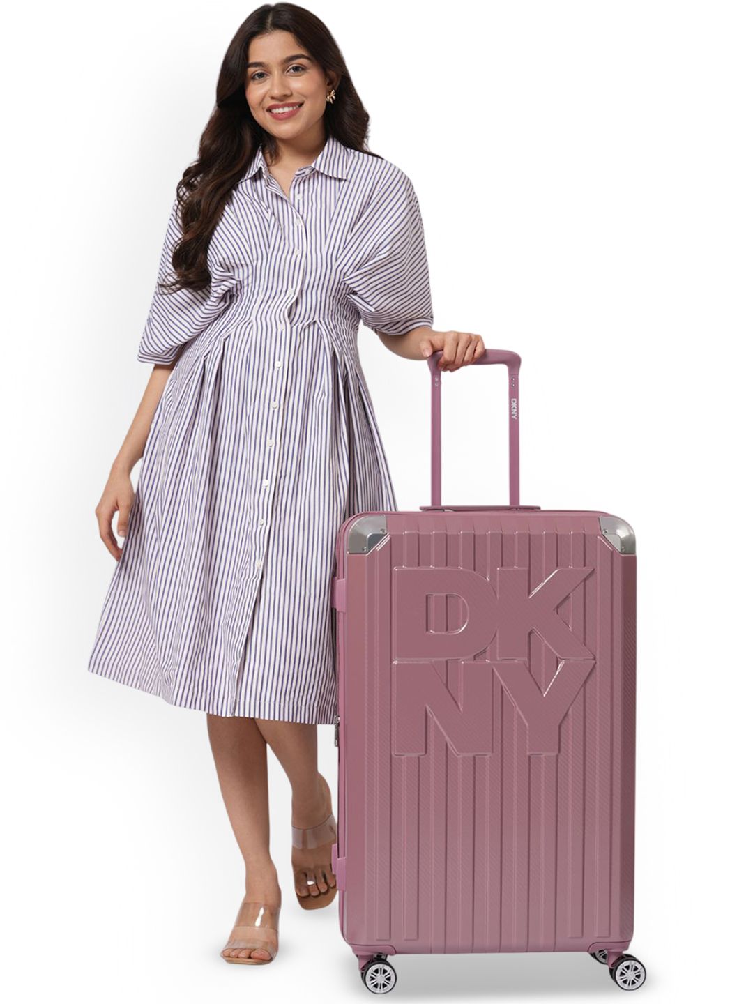 DKNY STACK LOGO Range Metallic Pink Hard 31" Large Luggage-image-1