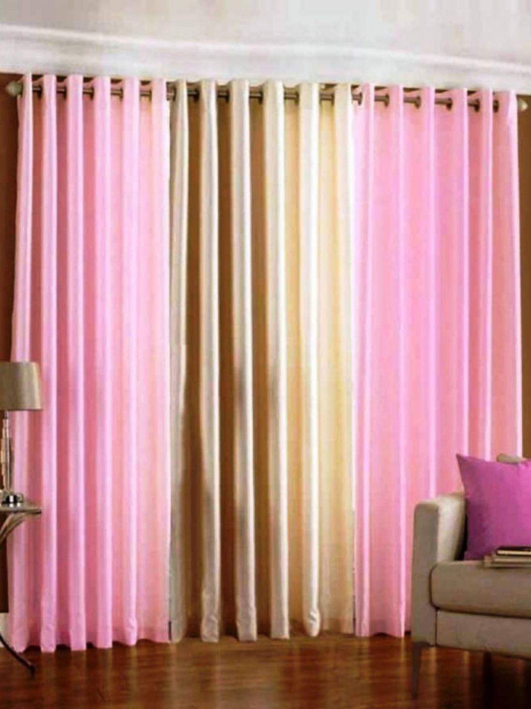 BELLA TRUE Pink & Cream-Coloured 3 Pieces Window Curtains-picture-16