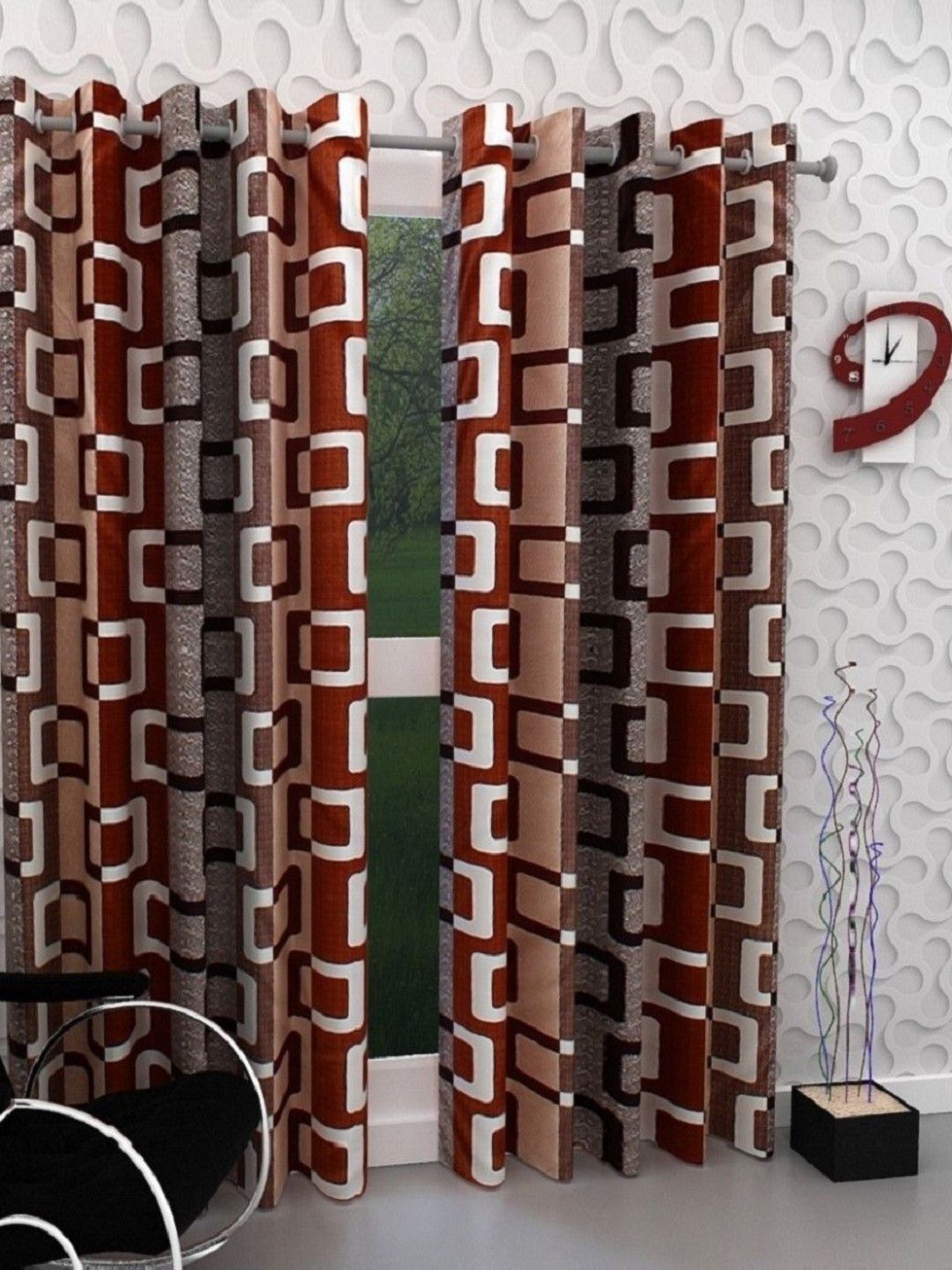 BELLA TRUE Brown And White 2 Pieces Floral Printed Long Door Curtains-picture-24