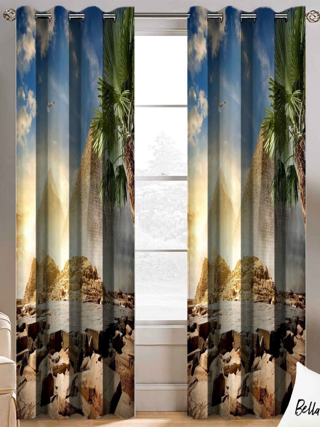 BELLA TRUE Blue & Green 2 Pieces Ethnic Motifs Printed Ripple Fold Window Curtains-picture-25