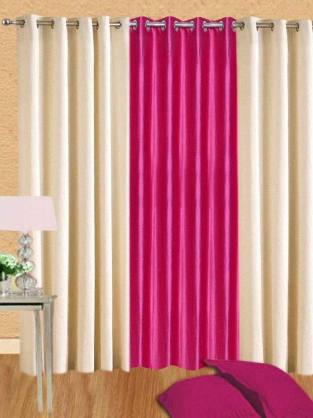 BELLA TRUE Cream & Pink 3 Pieces Long Door Curtains-picture-31