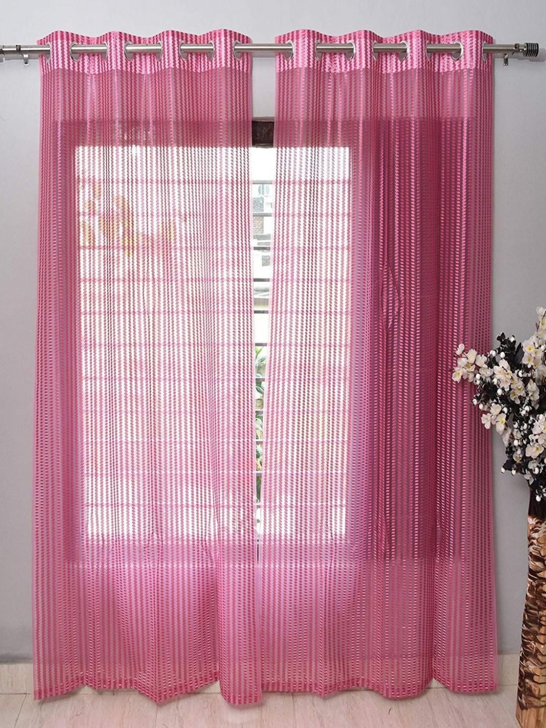 BELLA TRUE Pink 2 Pieces Self Design Window Curtains-image-3