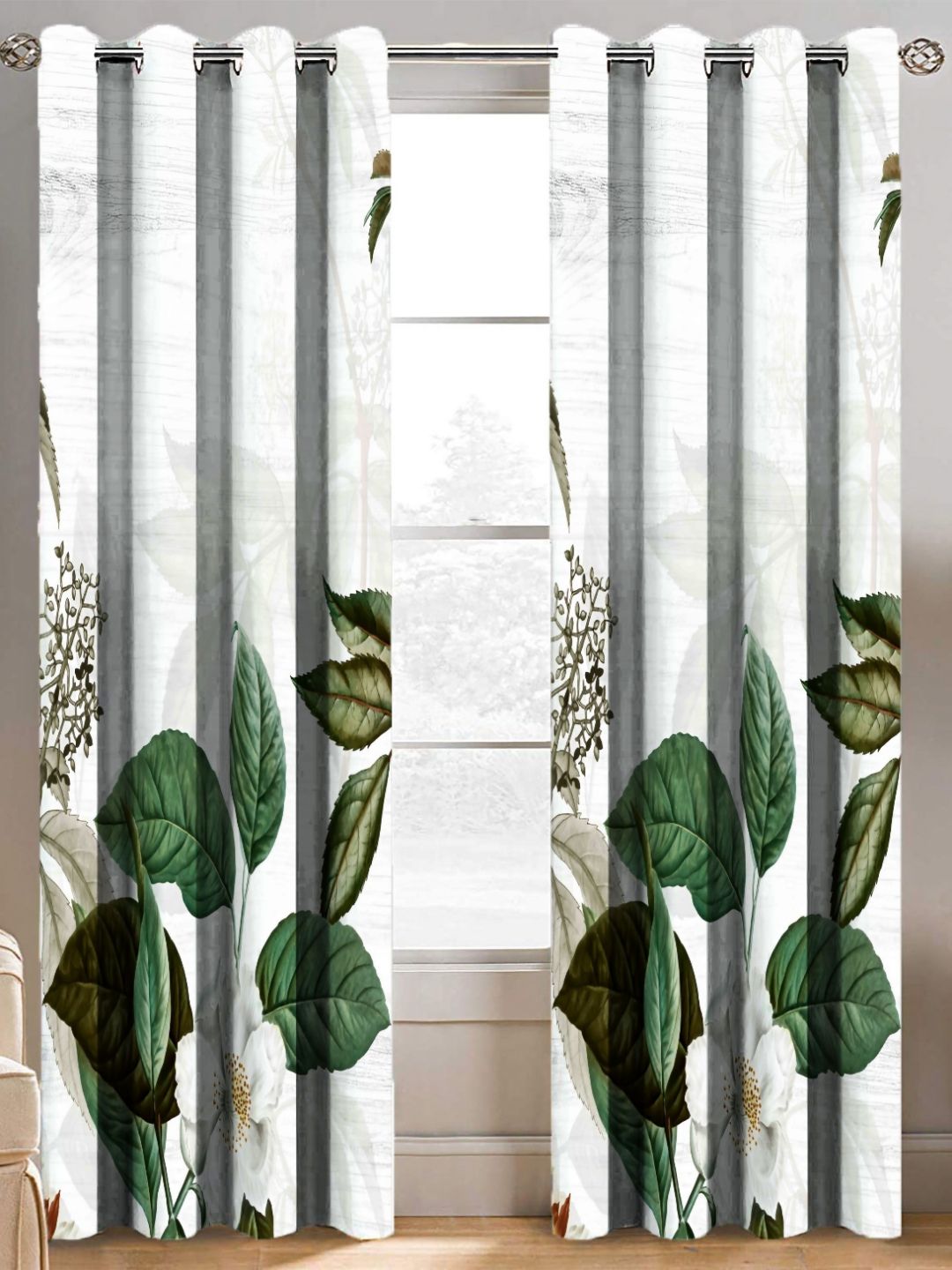 BELLA TRUE White & Green 2 Pieces Printed Long Door Curtains-picture-29
