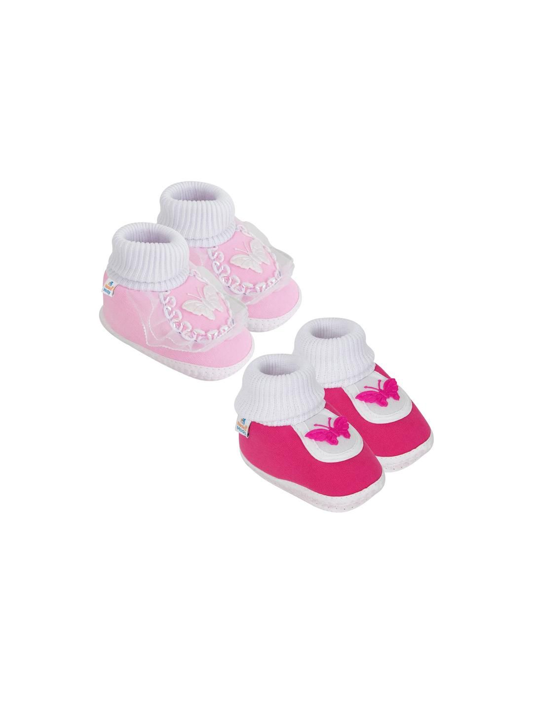 Neska Moda 3 To 12 Months Baby Boys & Baby Girls Set of 2 Pair Cute Cotton Butterfly Frill Booties (Toe to Heel Length - 12 cm, Baby Pink, Rani Pink)-picture-14
