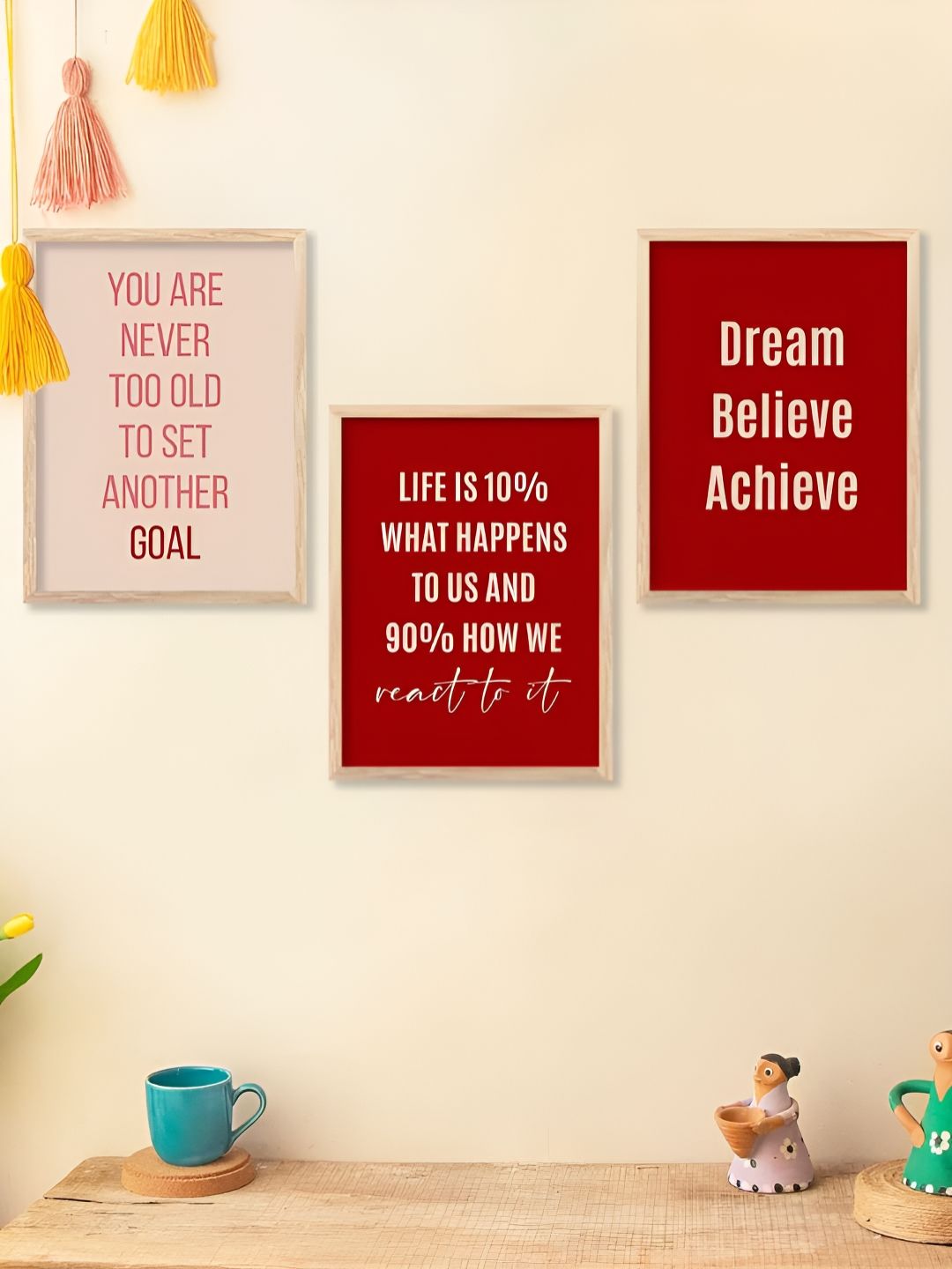 Kotart Brown & Maroon 3 Pieces Motivational Wooden Wall Arts-picture-31