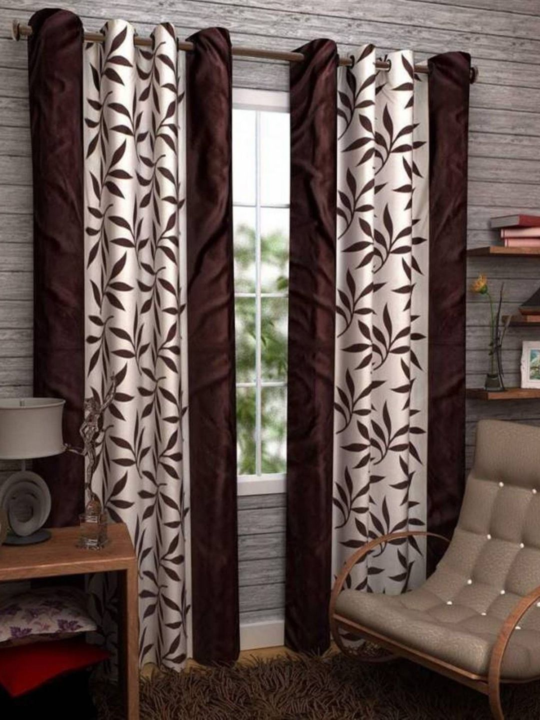 BELLA TRUE Brown And White 2 Pieces Long Door Curtains-picture-31