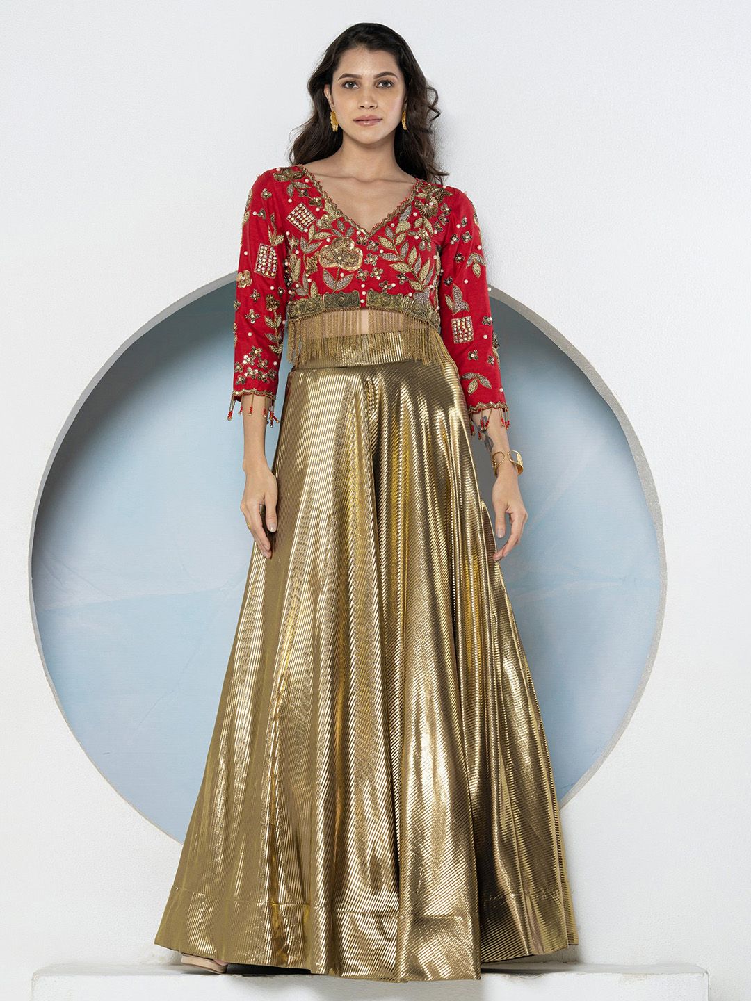 GloballyRonakRBafna Embroidered Beads And Stones Made to Measure Lehenga & Blouse-picture-17
