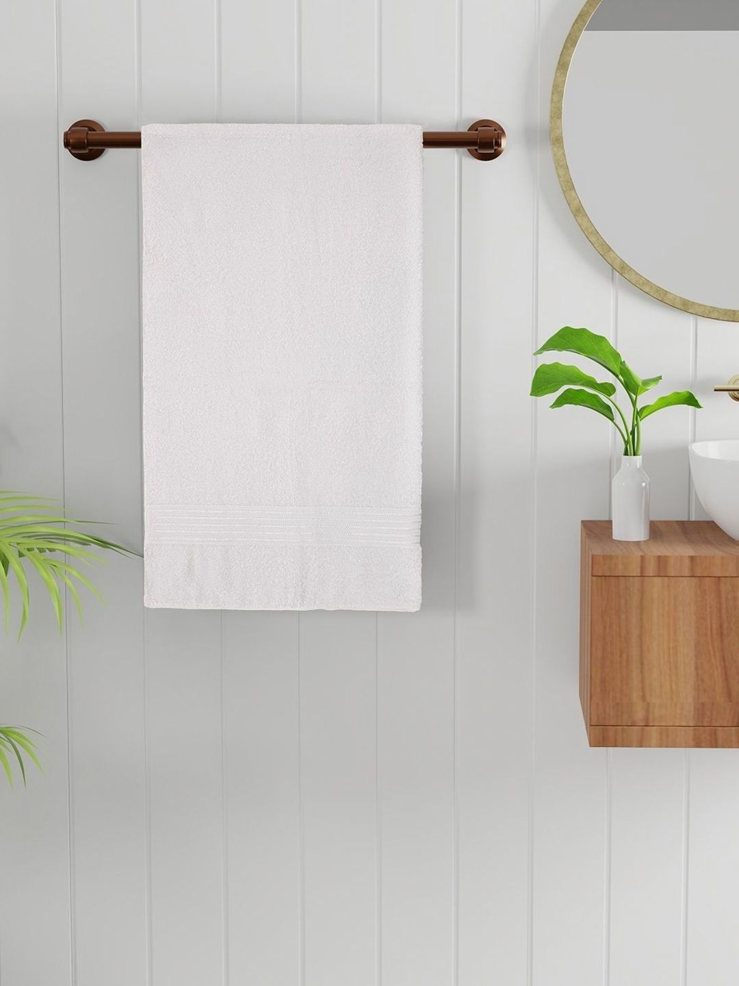Bichauna White Cotton 400 GSM Bath Towel-image-11