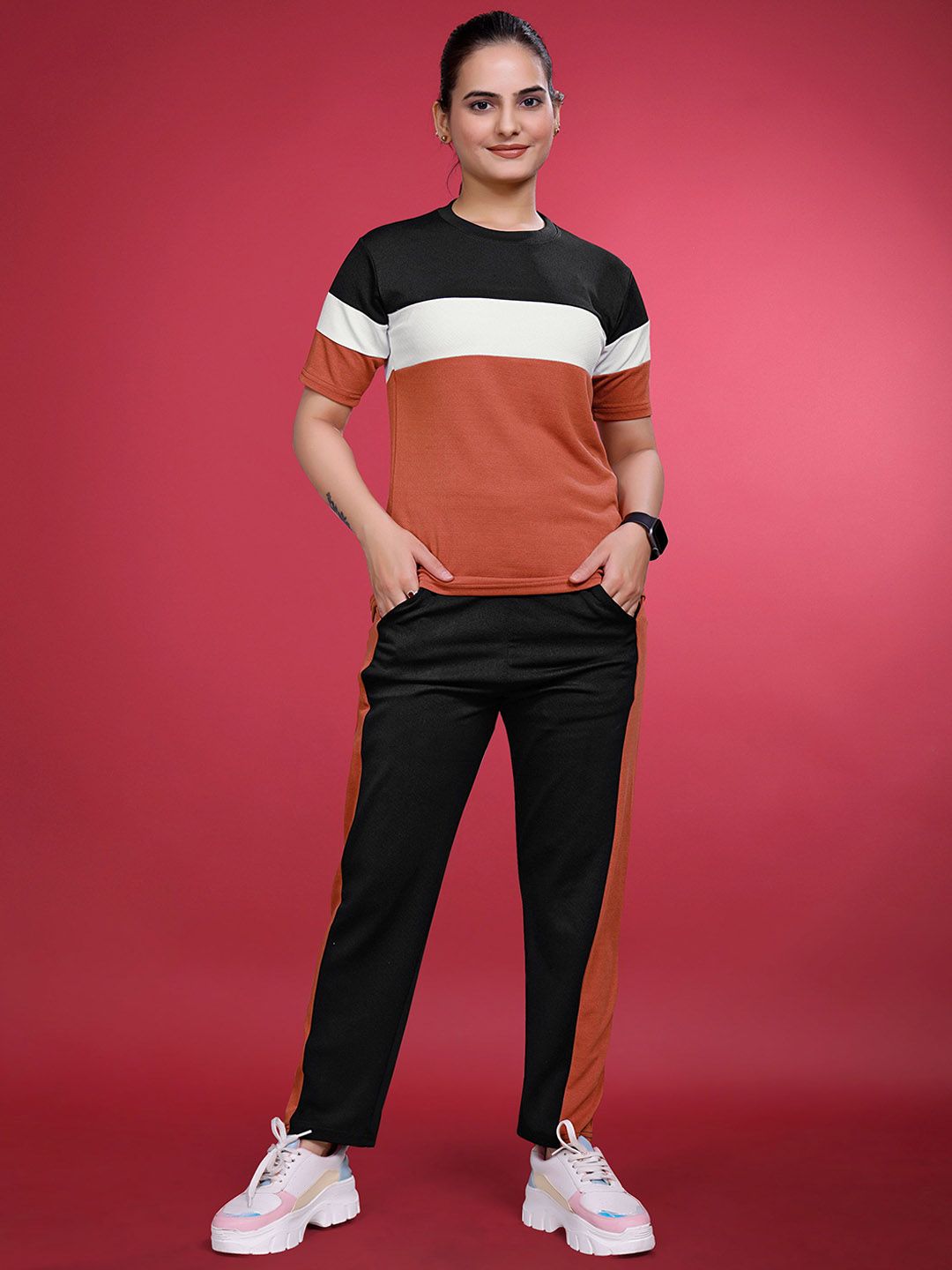 JK Creation Striped Round Neck T-Shirt With Trouser Co-Ords-picture-17