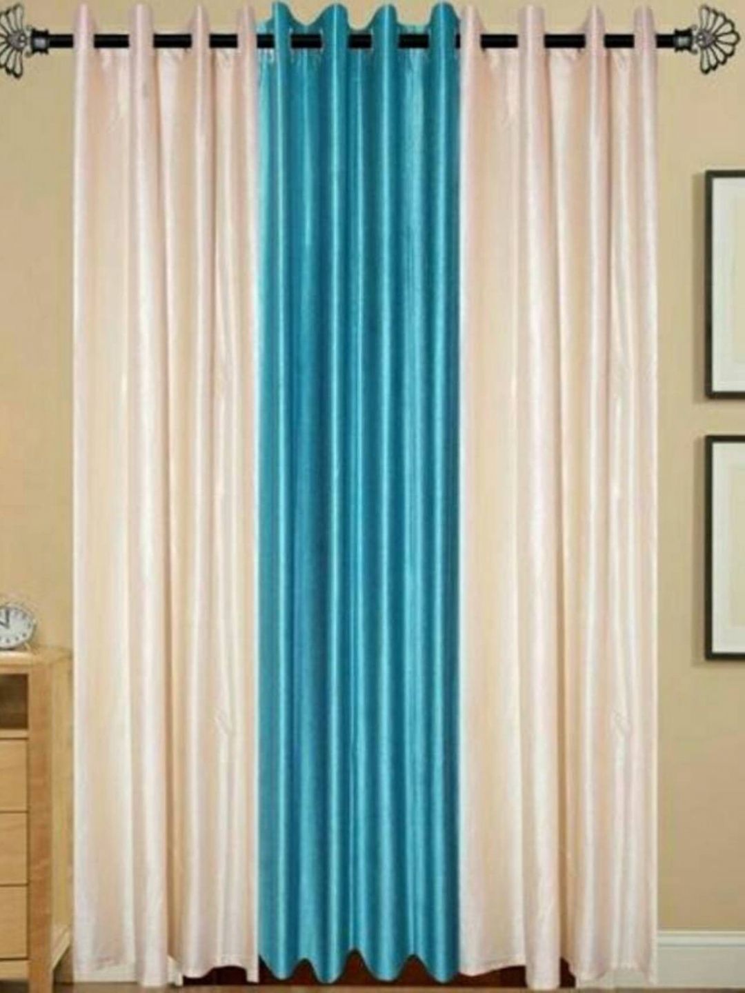 BELLA TRUE Blue & Cream 3 Pieces Eyelet Fitted Door Curtains-picture-19