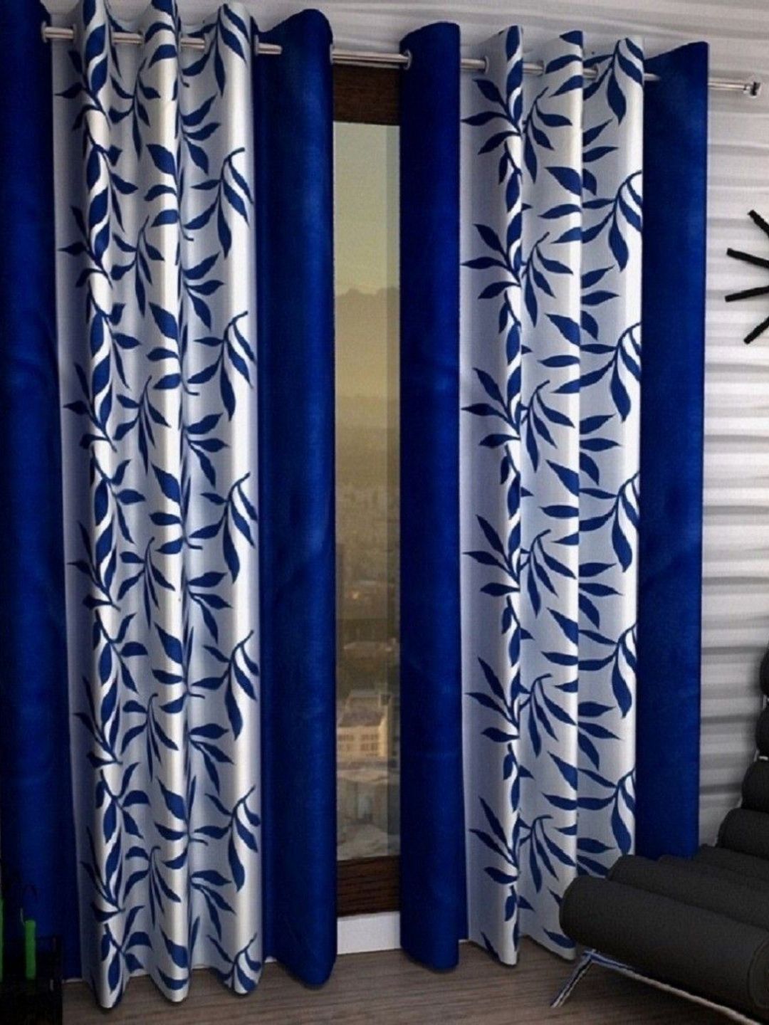 BELLA TRUE Blue & White 2 Pieces Floral Ripple Fold Window Curtain-picture-12