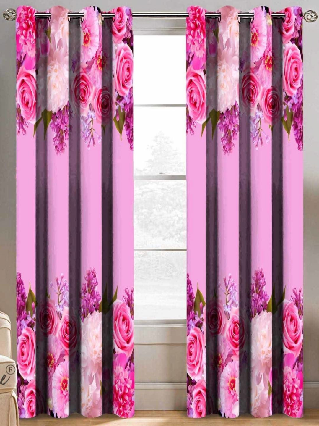 BELLA TRUE Pink & White 2 Pieces Floral Printed Door Curtains-picture-11