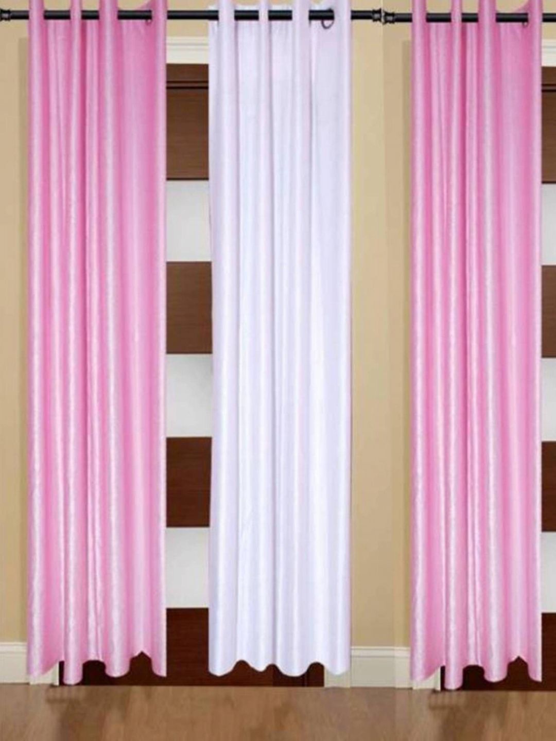 BELLA TRUE White & Pink 4 Pieces Black Out Long Door Curtains-picture-15