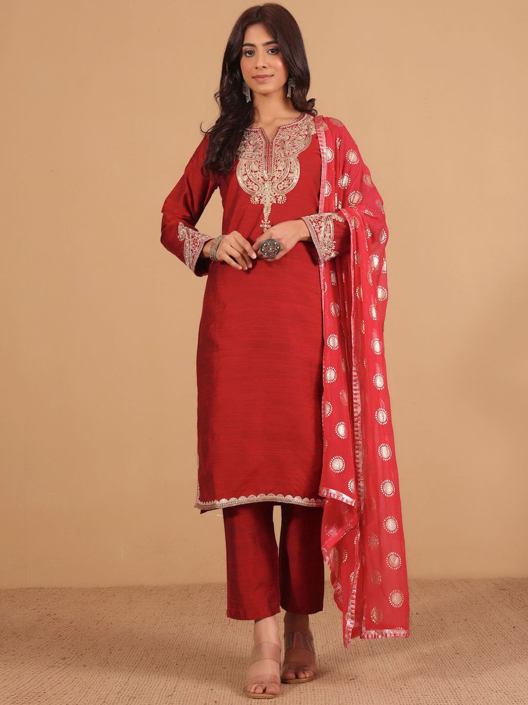 all about you Women Ethnic Motifs Embroidered Kurta with Trousers & Dupatta
