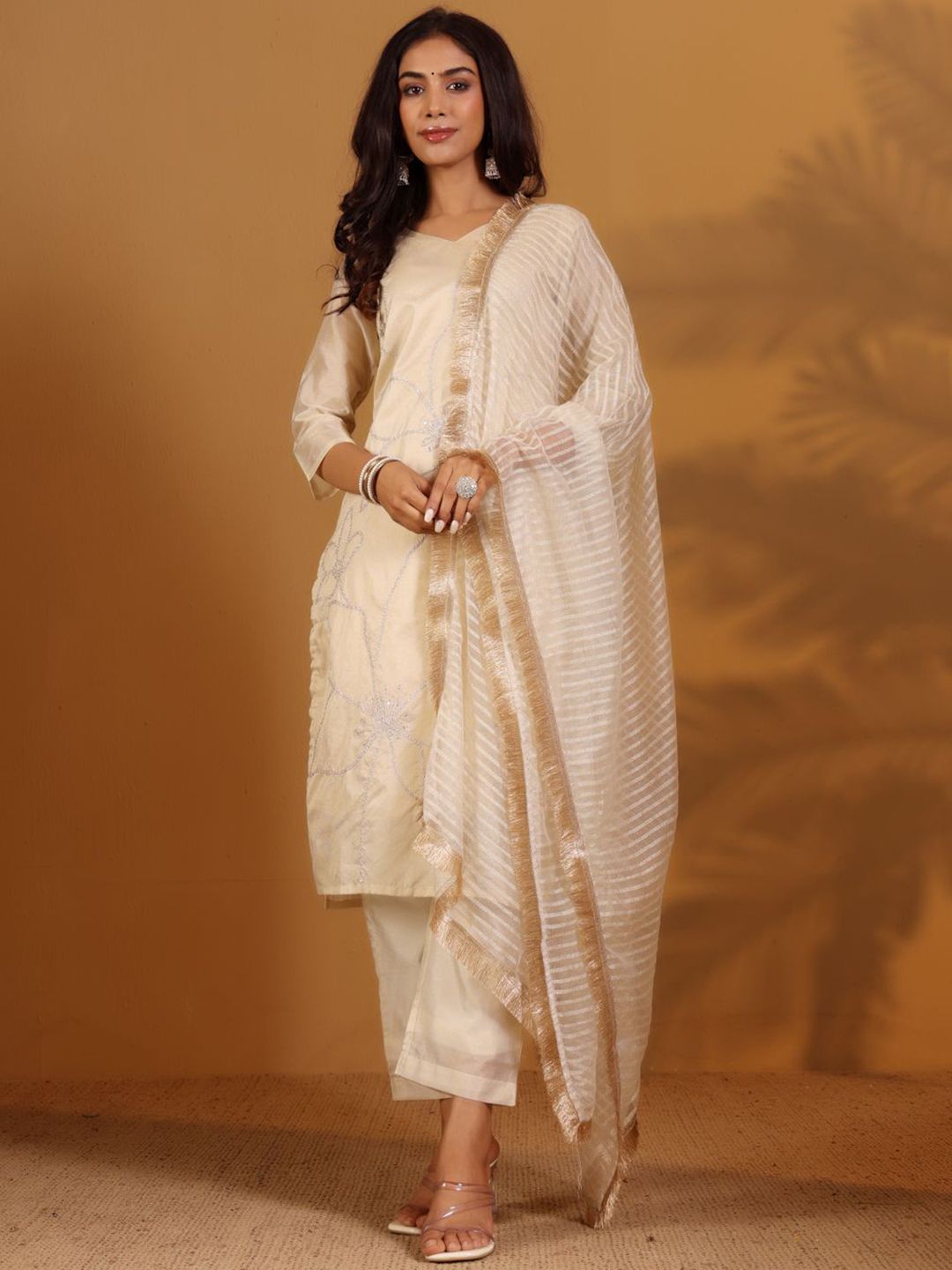all about you Women Ethnic Motifs Embroidered Kurta with Trousers & Dupatta