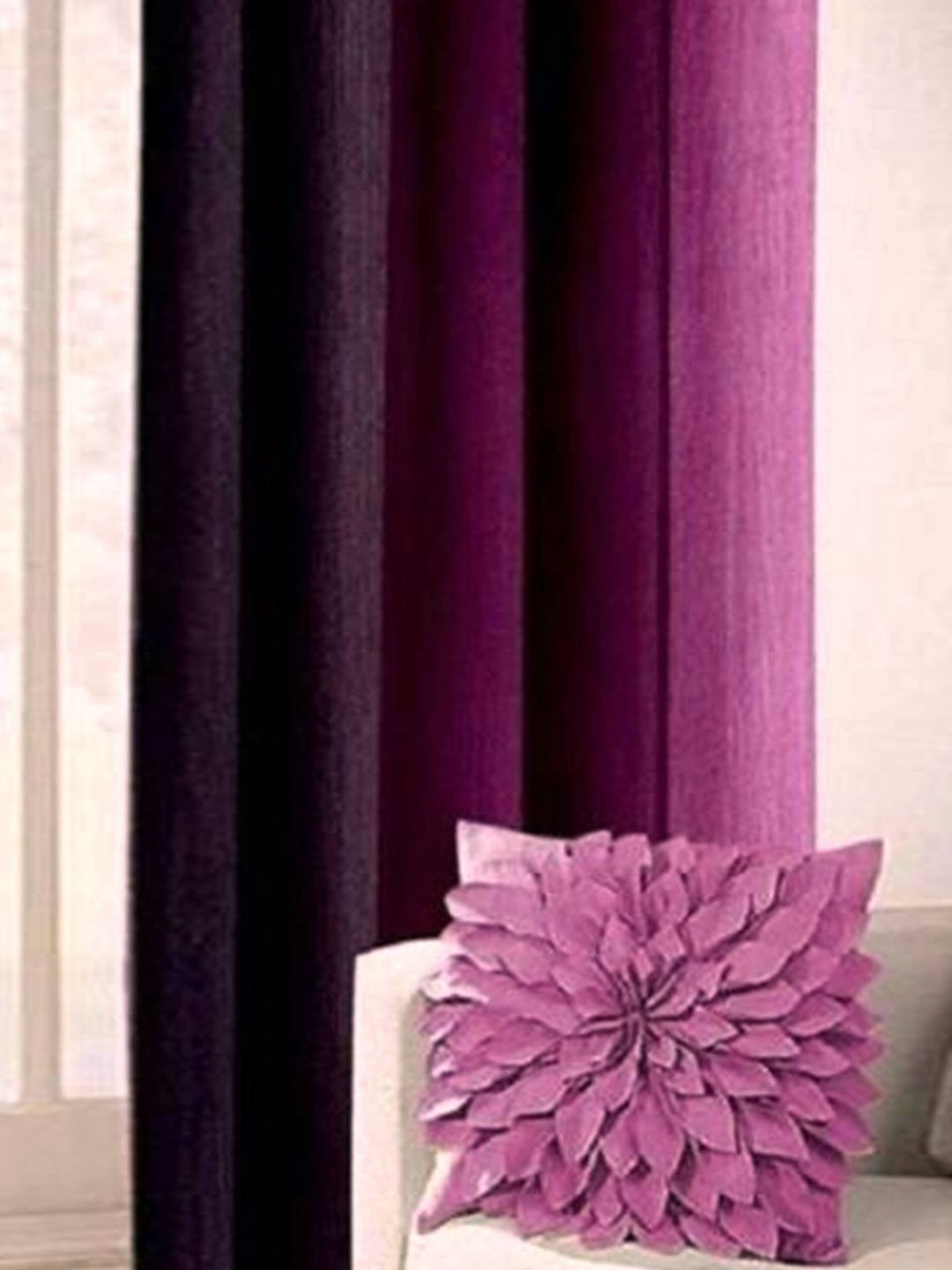 BELLA TRUE Purple & Pink Colourblocked Eyelet Fitted Door Curtain-picture-8