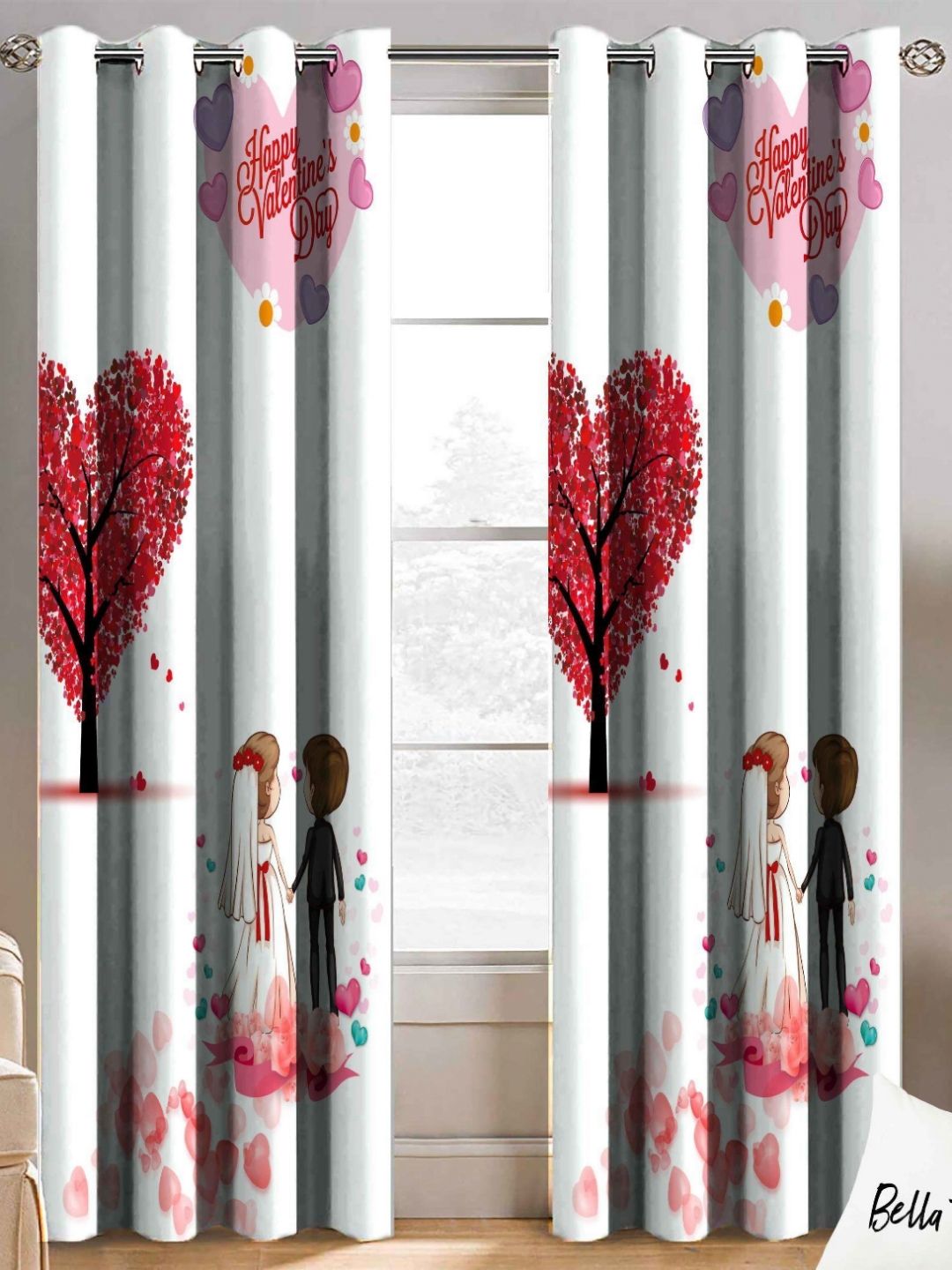 BELLA TRUE White & Red 2 Pieces Window Curtains-picture-33