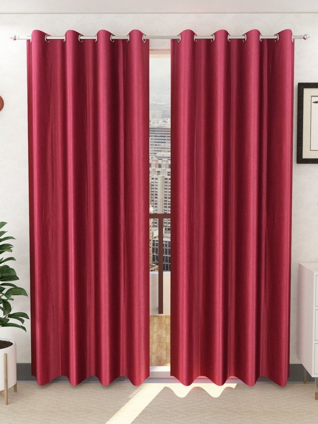 BELLA TRUE Maroon 2 Pieces Long Door Curtains-picture-10