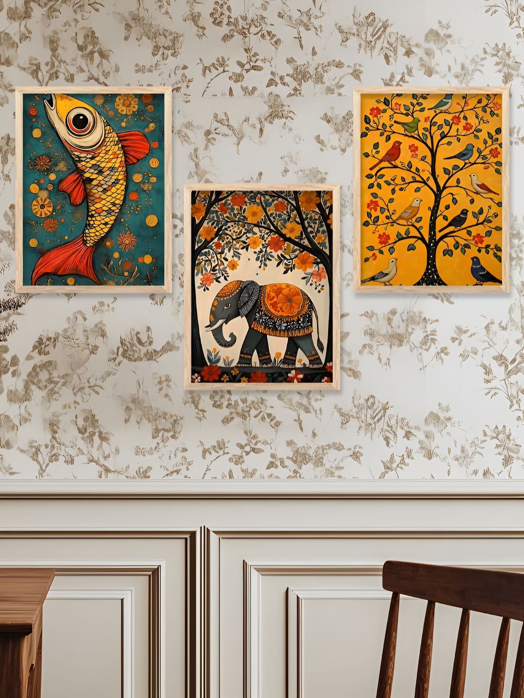 Kotart Brown & Yellow 3 Pieces Wooden Birds and Animals Wall Arts-picture-13