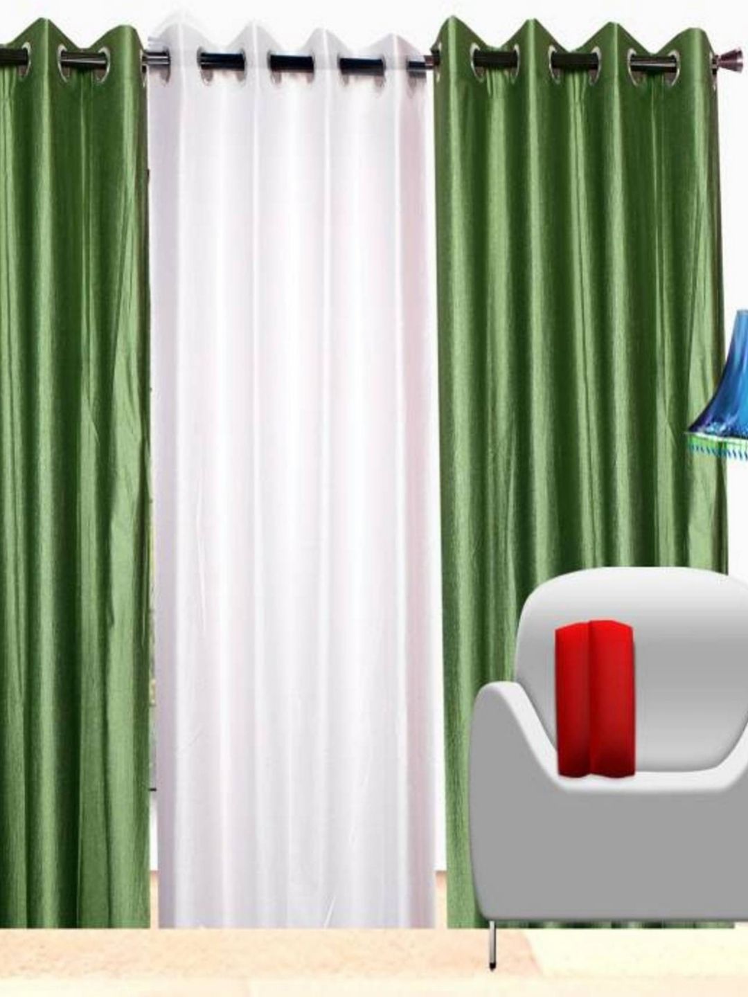 BELLA TRUE Green And White 3 Pieces Door Curtains-image-8