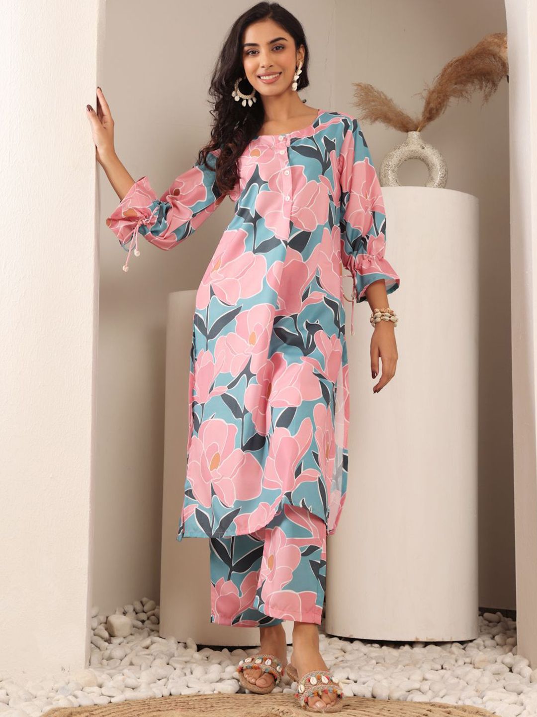 all about you Women Floral Printed Kurta with Trousers