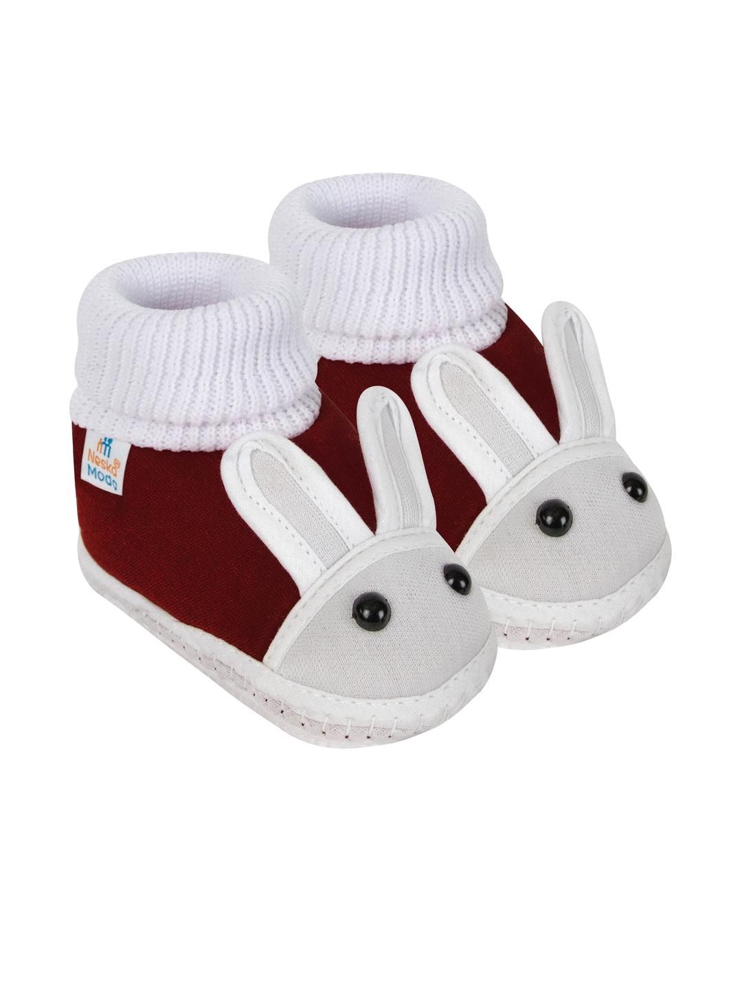 Neska Moda 3 To 12 Months Baby Boys & Baby Girls Cute Soft Cotton Pre-Walker Rabbit Face Booties (Toe to Heel Length - 12 cm, Maroon)-picture-53