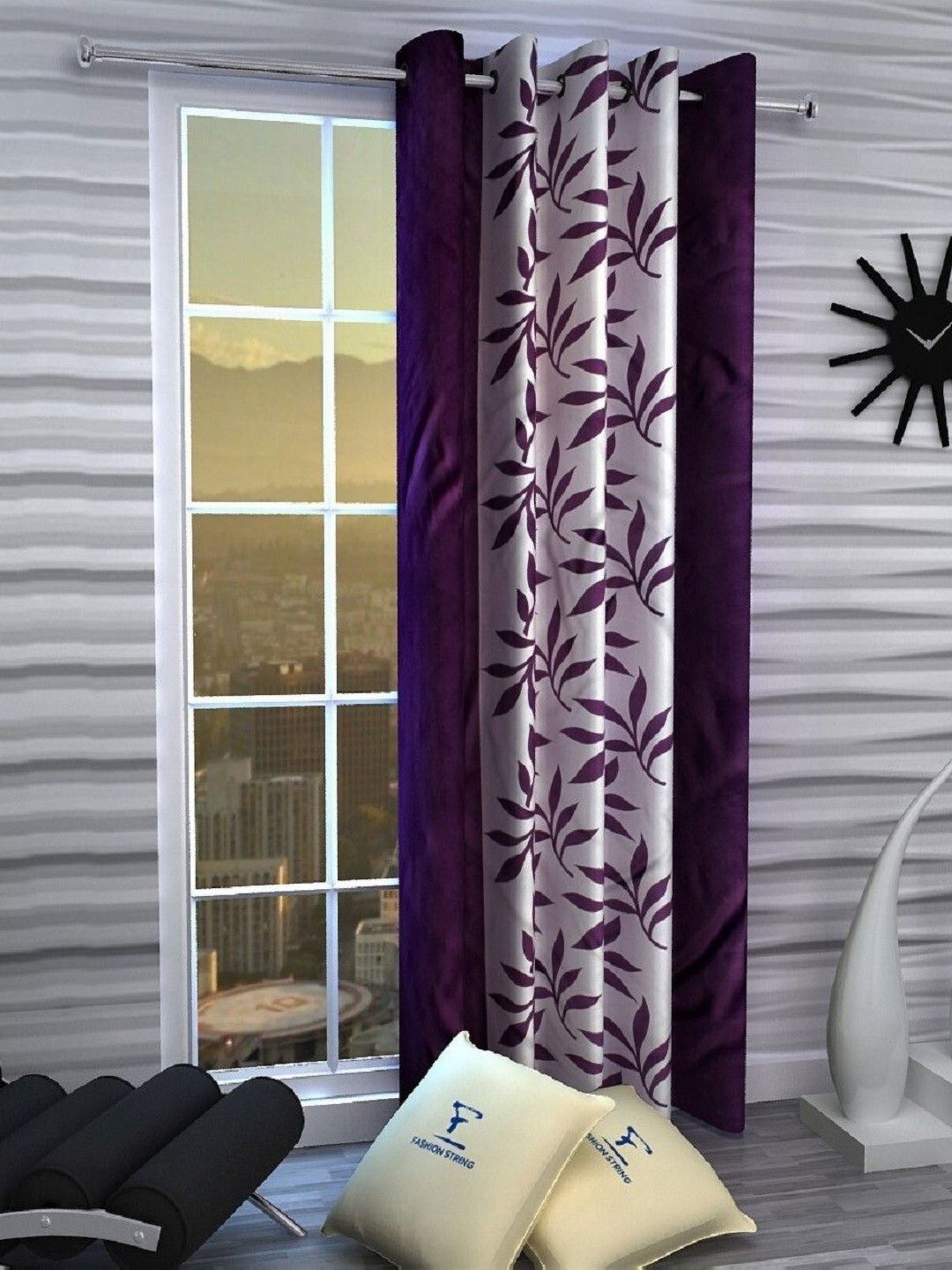 BELLA TRUE Purple & White Floral Printed Long Door Curtain-picture-22
