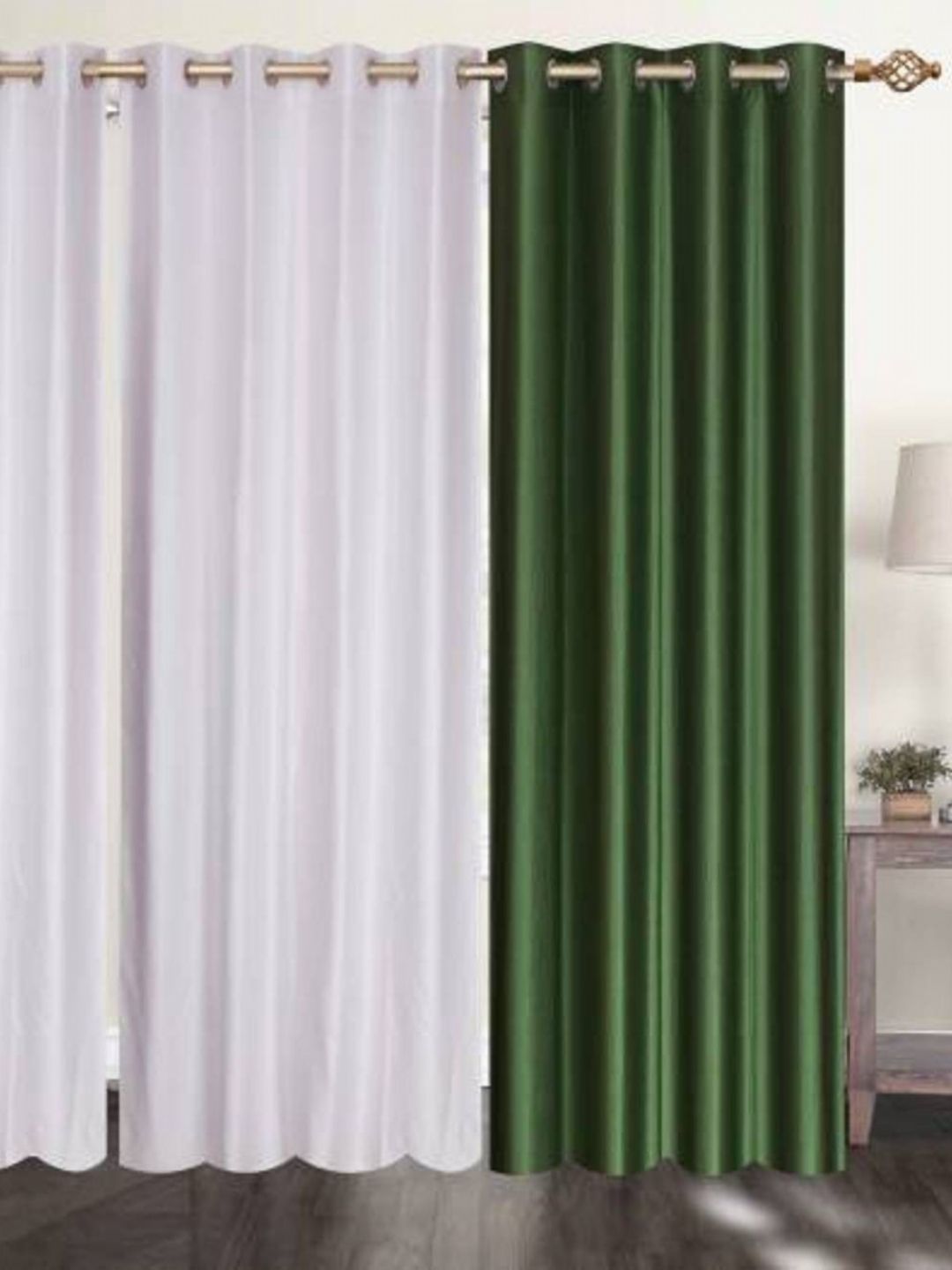 BELLA TRUE Green & White Pieces 4 Black Out Door Curtains-picture-29