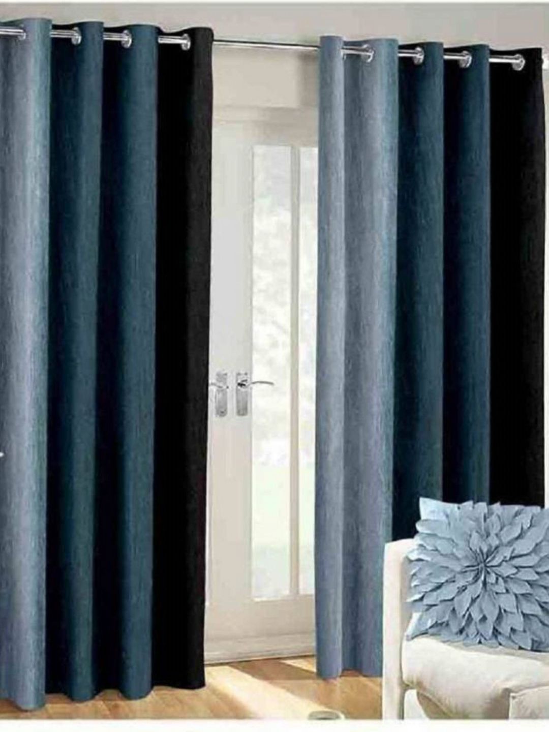 BELLA TRUE Black & Blue 2 Pieces Long Door Curtains-picture-22