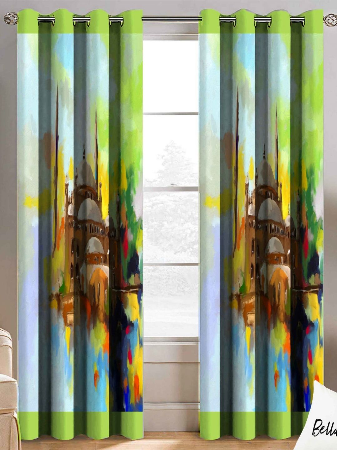 BELLA TRUE Green & Blue 2 Pieces Ethnic Motifs Window Curtains-picture-27