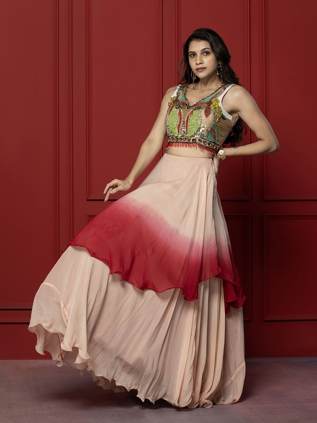 GloballyRonakRBafna Embellished Beads and Stones Organza Unstiched Lehenga & Choli-picture-30