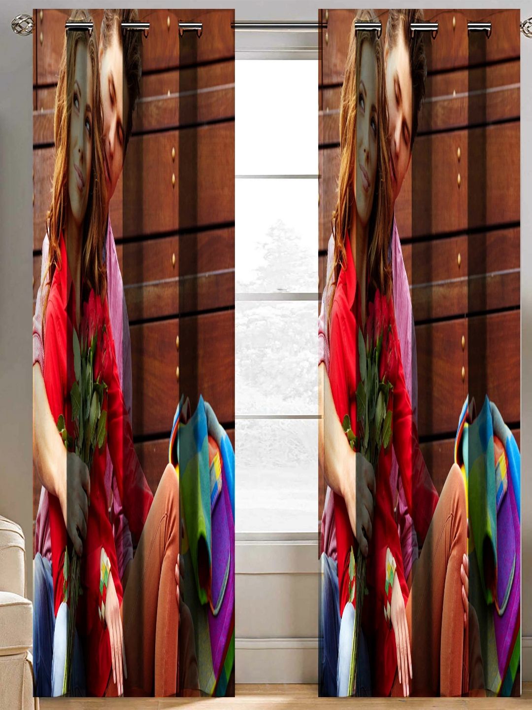 BELLA TRUE Brown & Red 2 Pieces Abstract Printed Long Door Curtains-picture-19