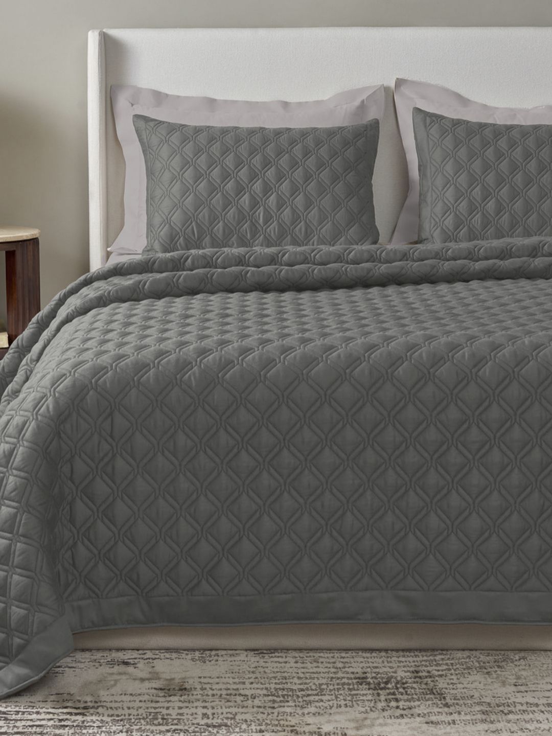 SANSAAR A DDECOR BRAND LIVE CONSCIOUSLY Grey Self Design Cotton 3 Piece Bedding Set-picture-19