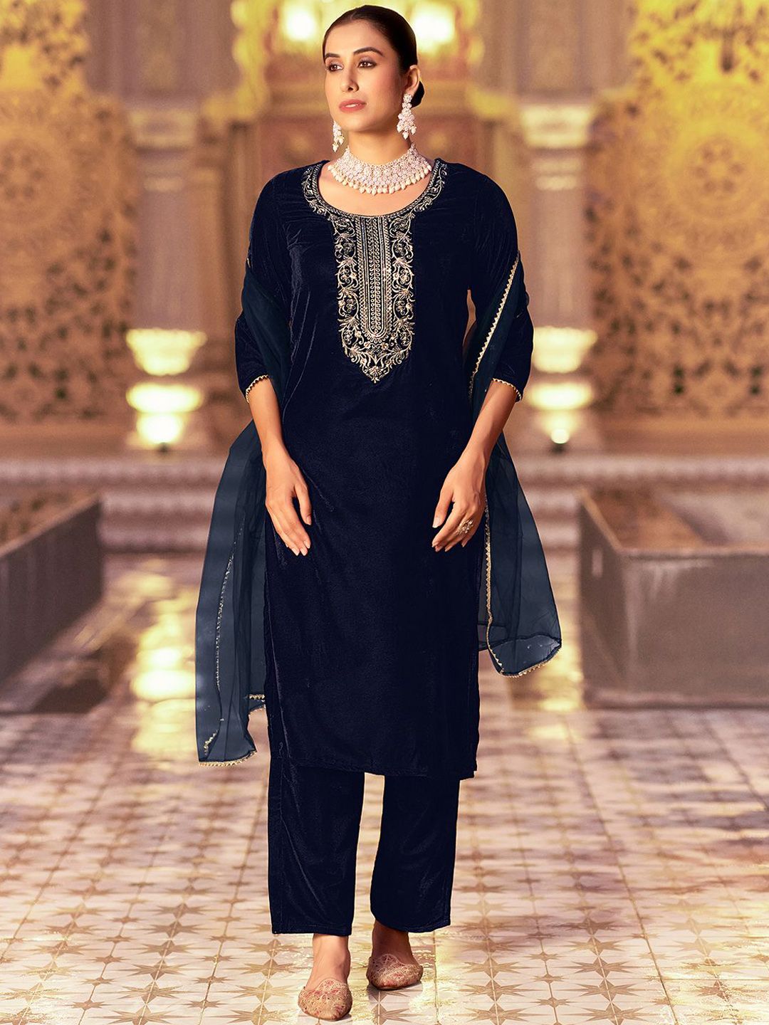 SANISA Women Ethnic Motifs Embroidered Kurta with Trousers & Dupatta-picture-17