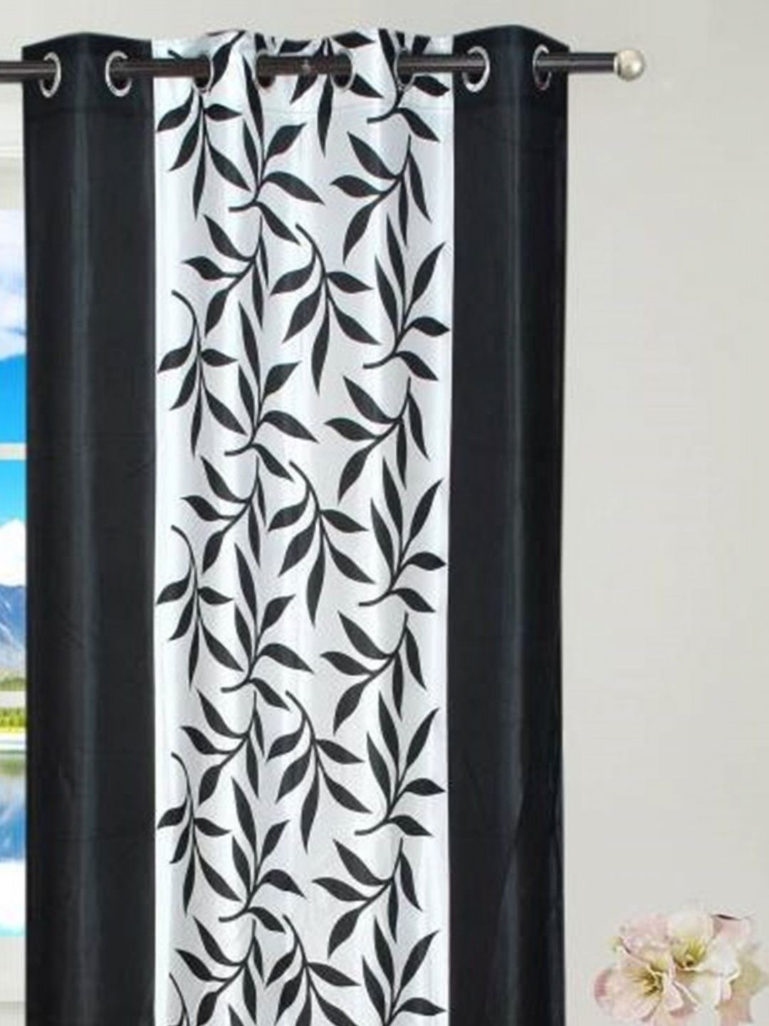 BELLA TRUE Black & White Floral Printed Black Out Long Door Curtains-picture-14