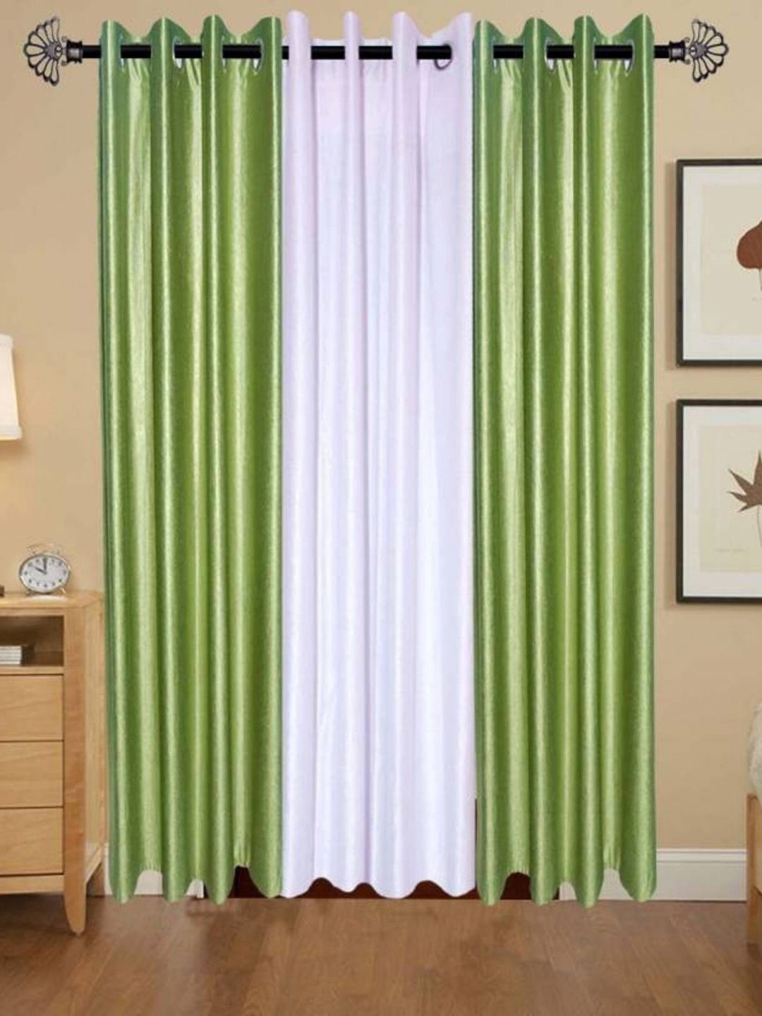 BELLA TRUE White & Green 3 Pieces Door Curtains-picture-27